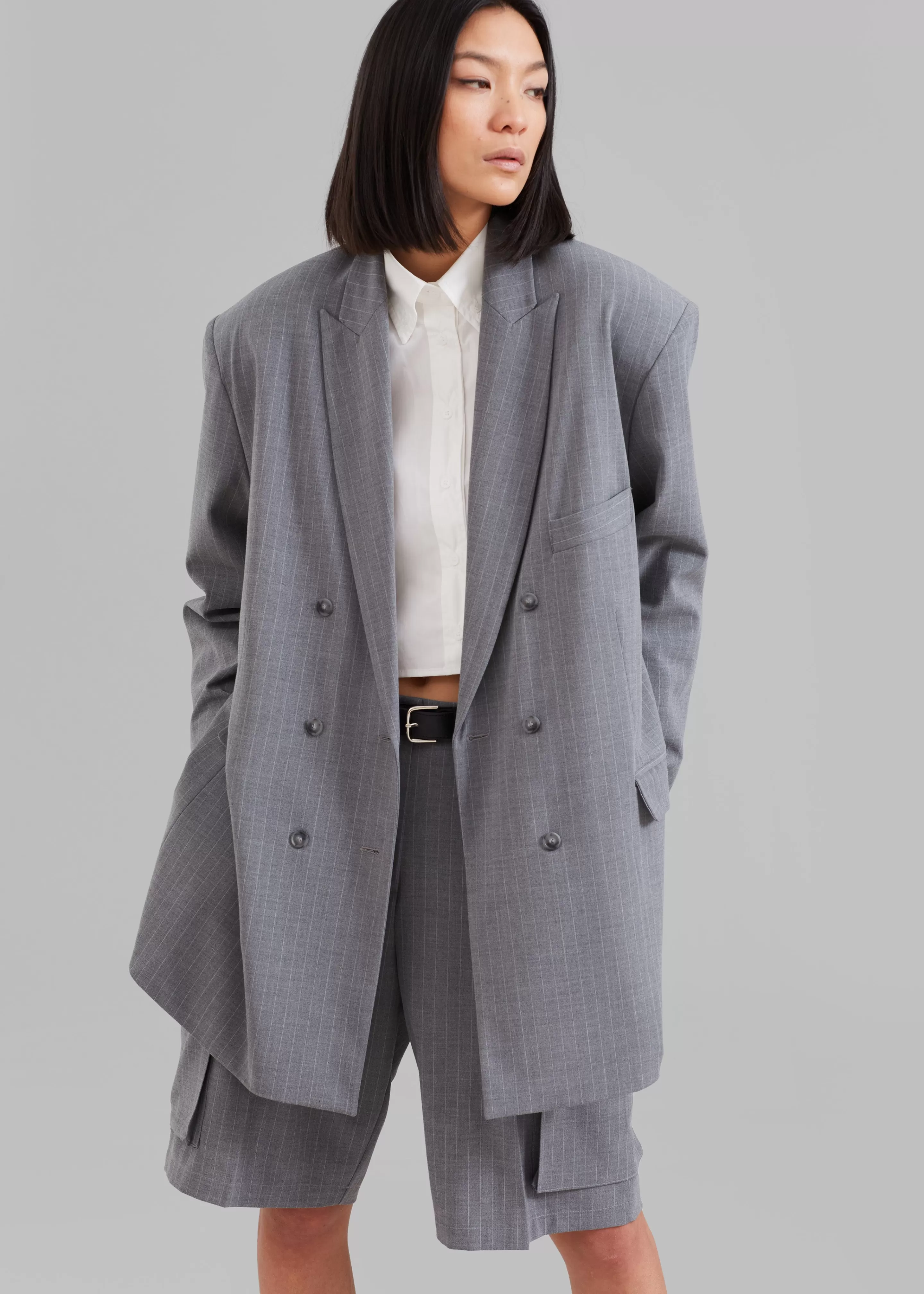 Outerwear | The Frankie Shop Omoka Blazer Grey Pinstripe