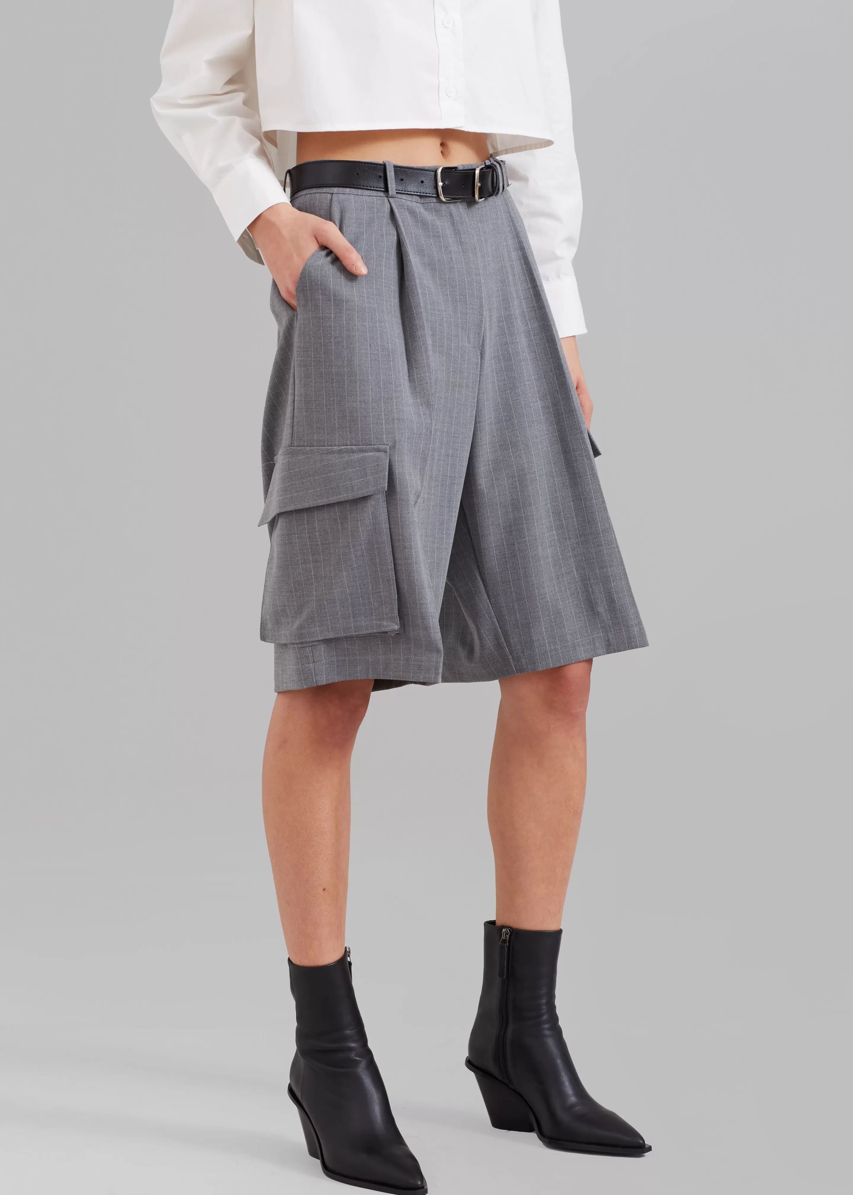 Bottoms | The Frankie Shop Omoka Cargo Trouser Shorts Grey Pinstripe