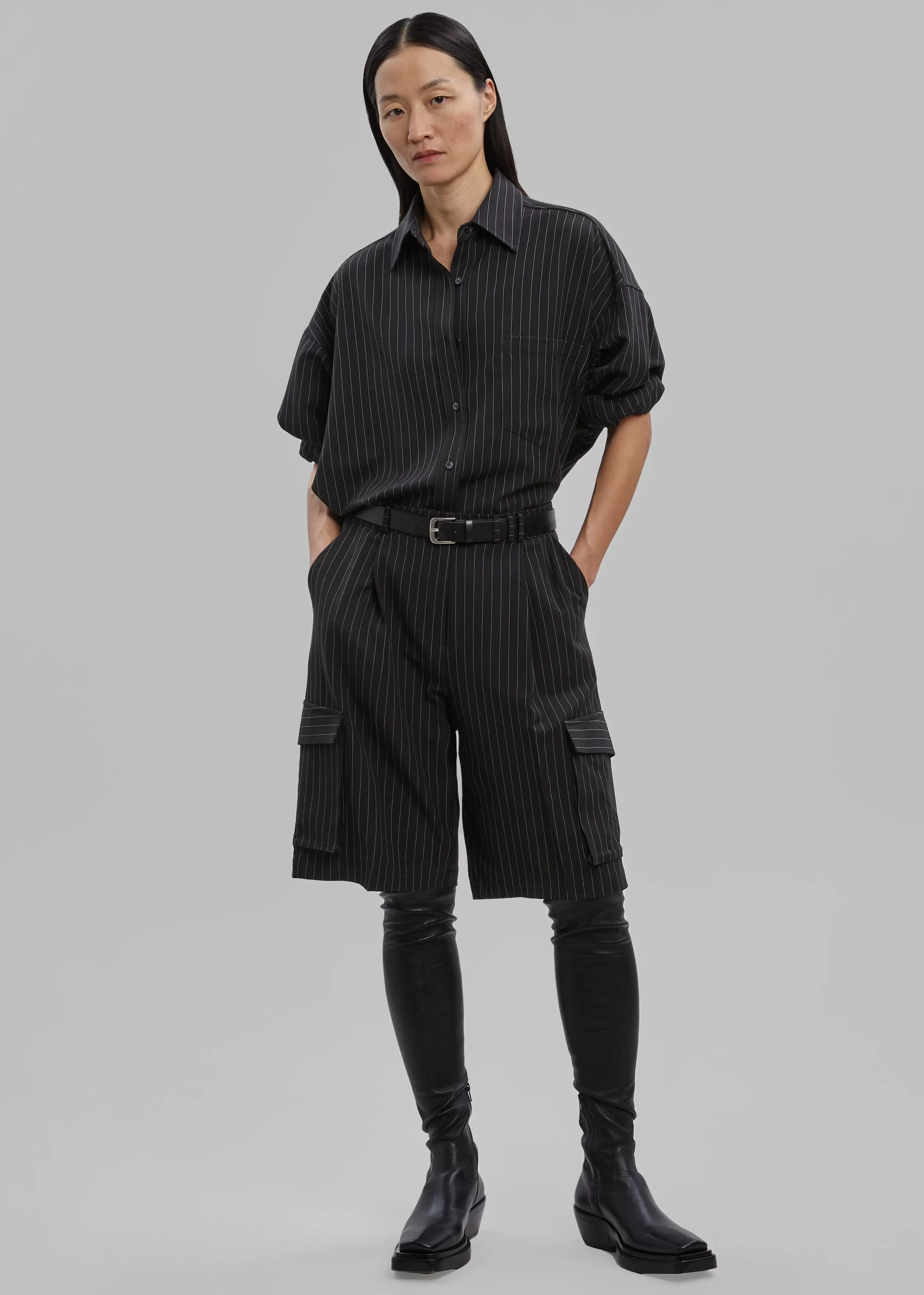 Bottoms | The Frankie Shop Omoka Cargo Trouser Shorts Black Pinstripe