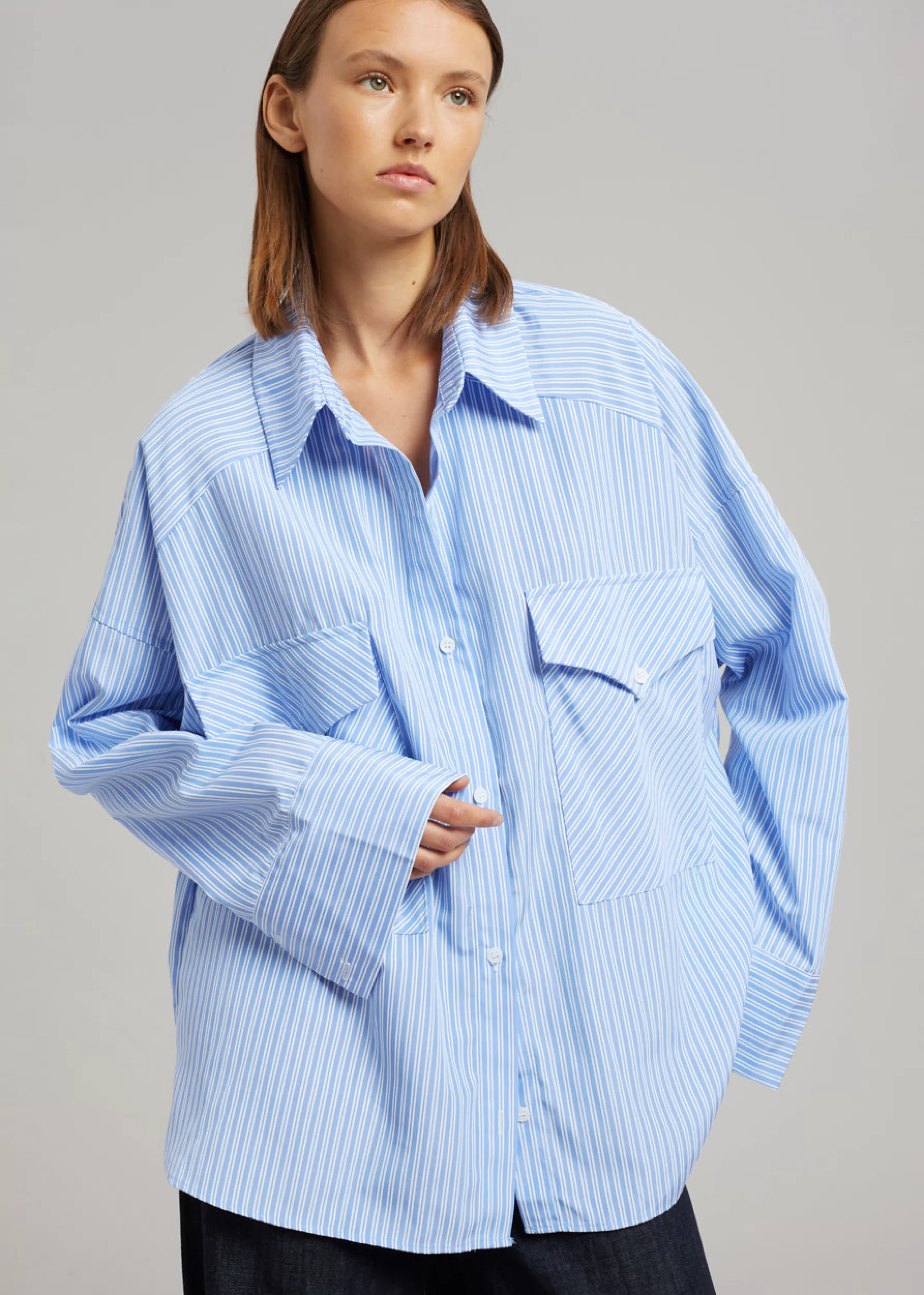 Tops | The Frankie Shop Orson Pocket Shirt Blue Stripe