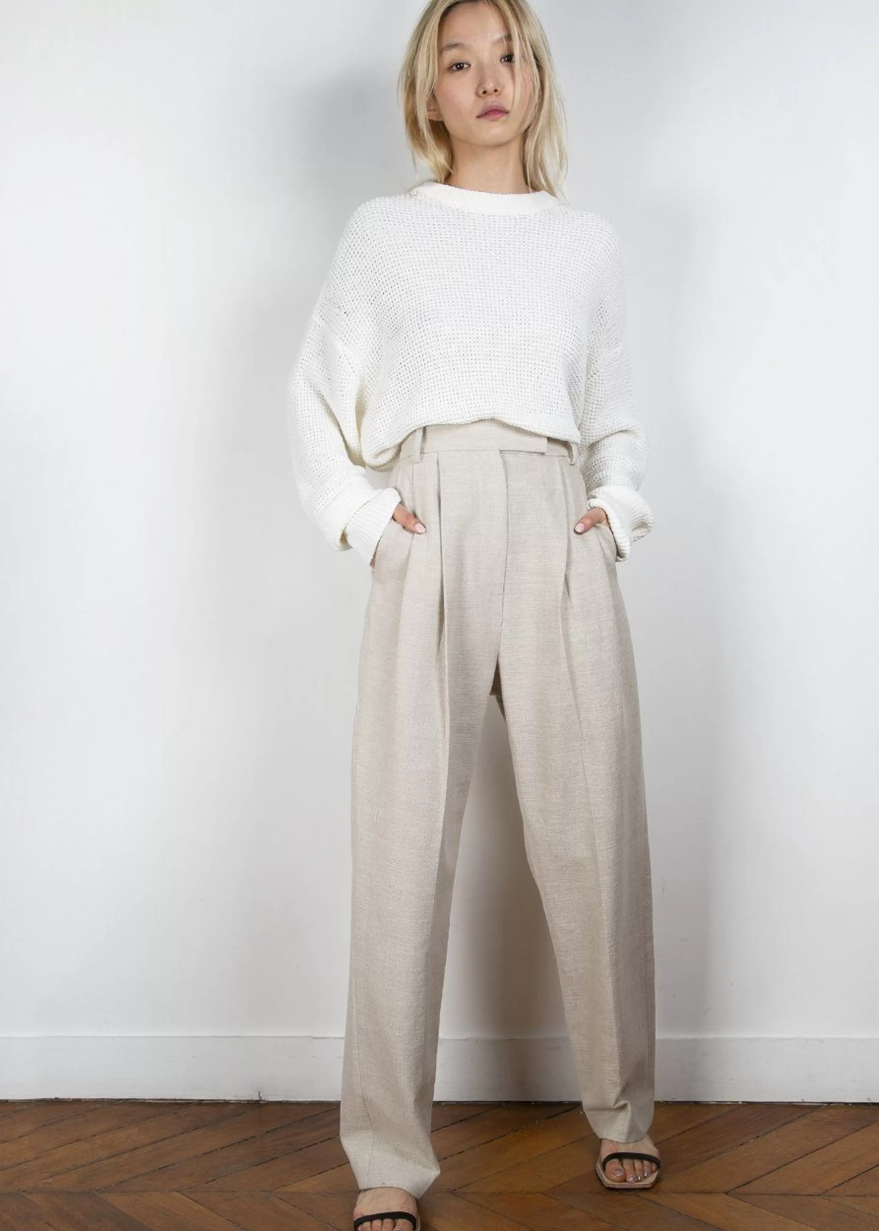 Bottoms | The Frankie Shop Pace Pleated Linen Blend Pants Sand