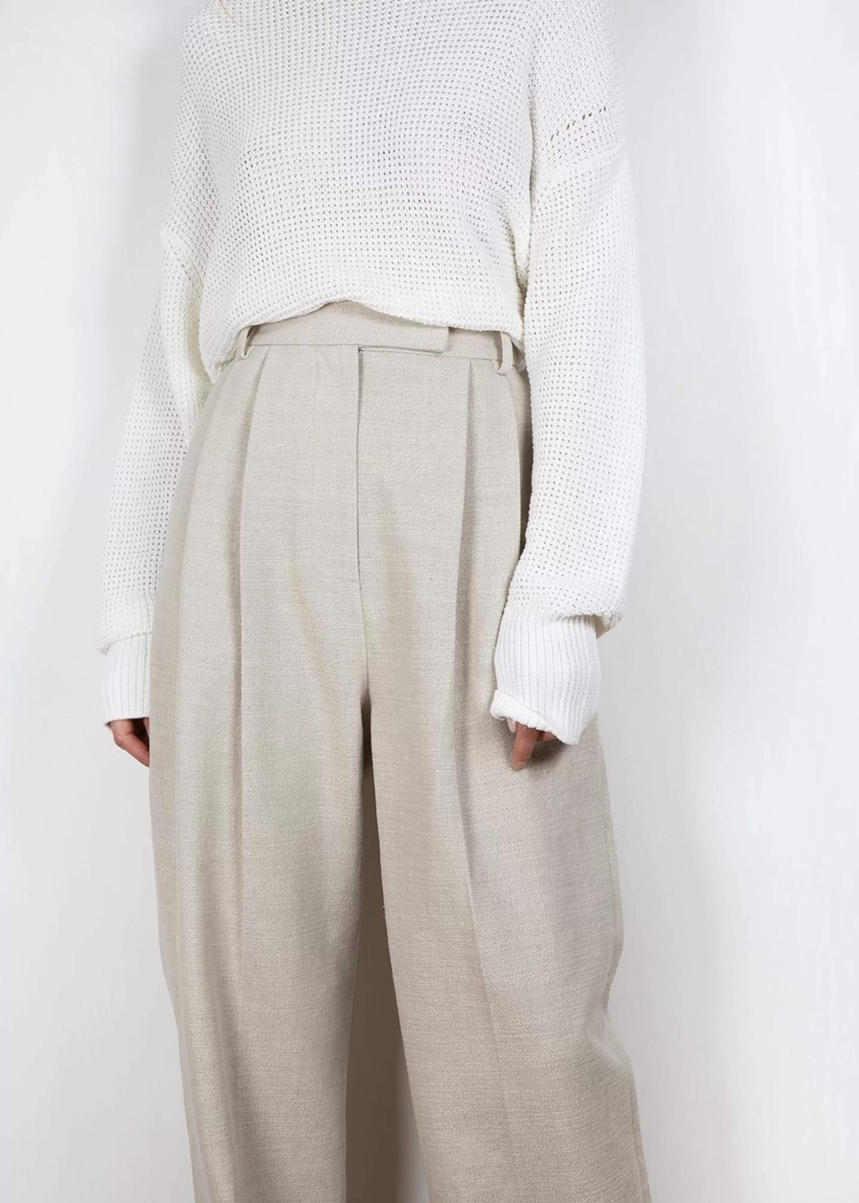 Bottoms | The Frankie Shop Pace Pleated Linen Blend Pants Sand