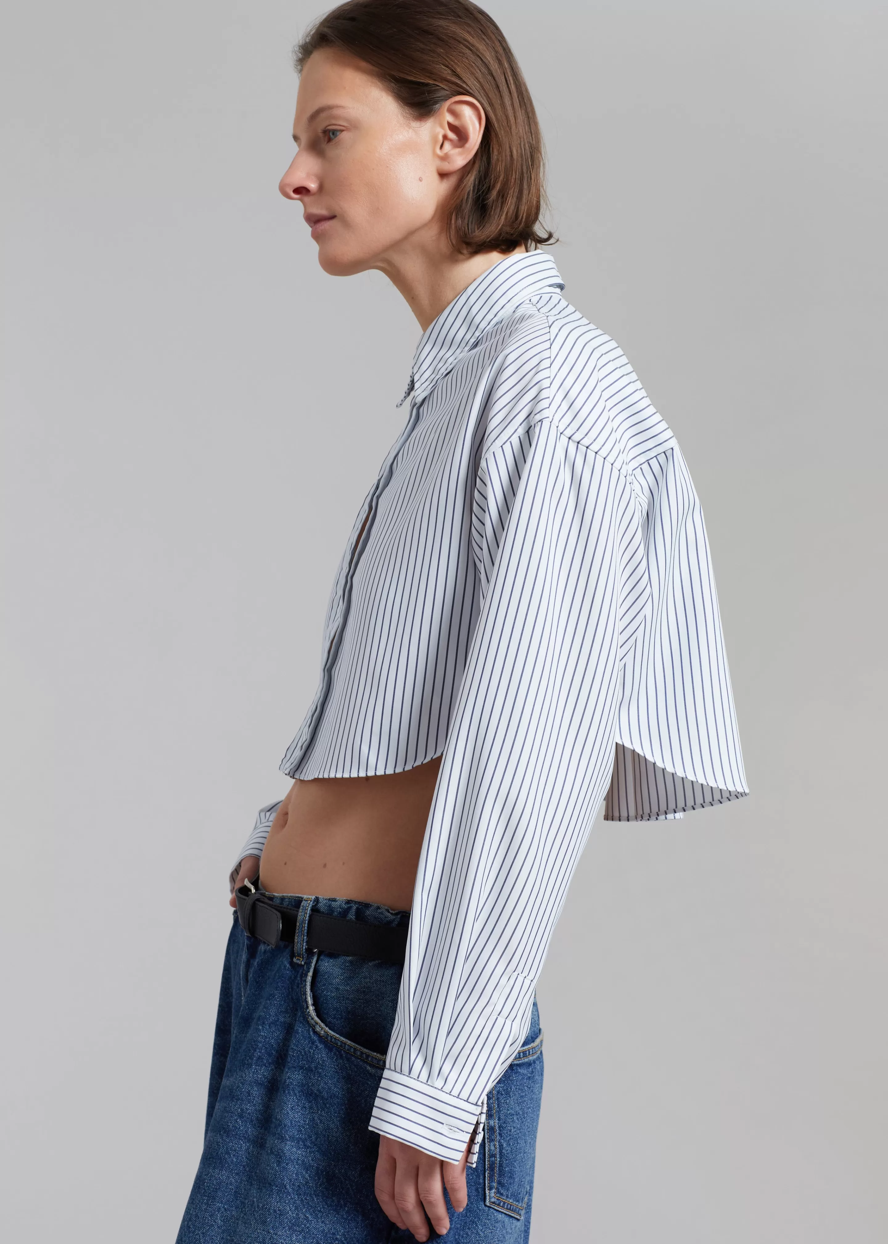 Tops | The Frankie Shop Palermo White Cropped Shirt Navy Stripe