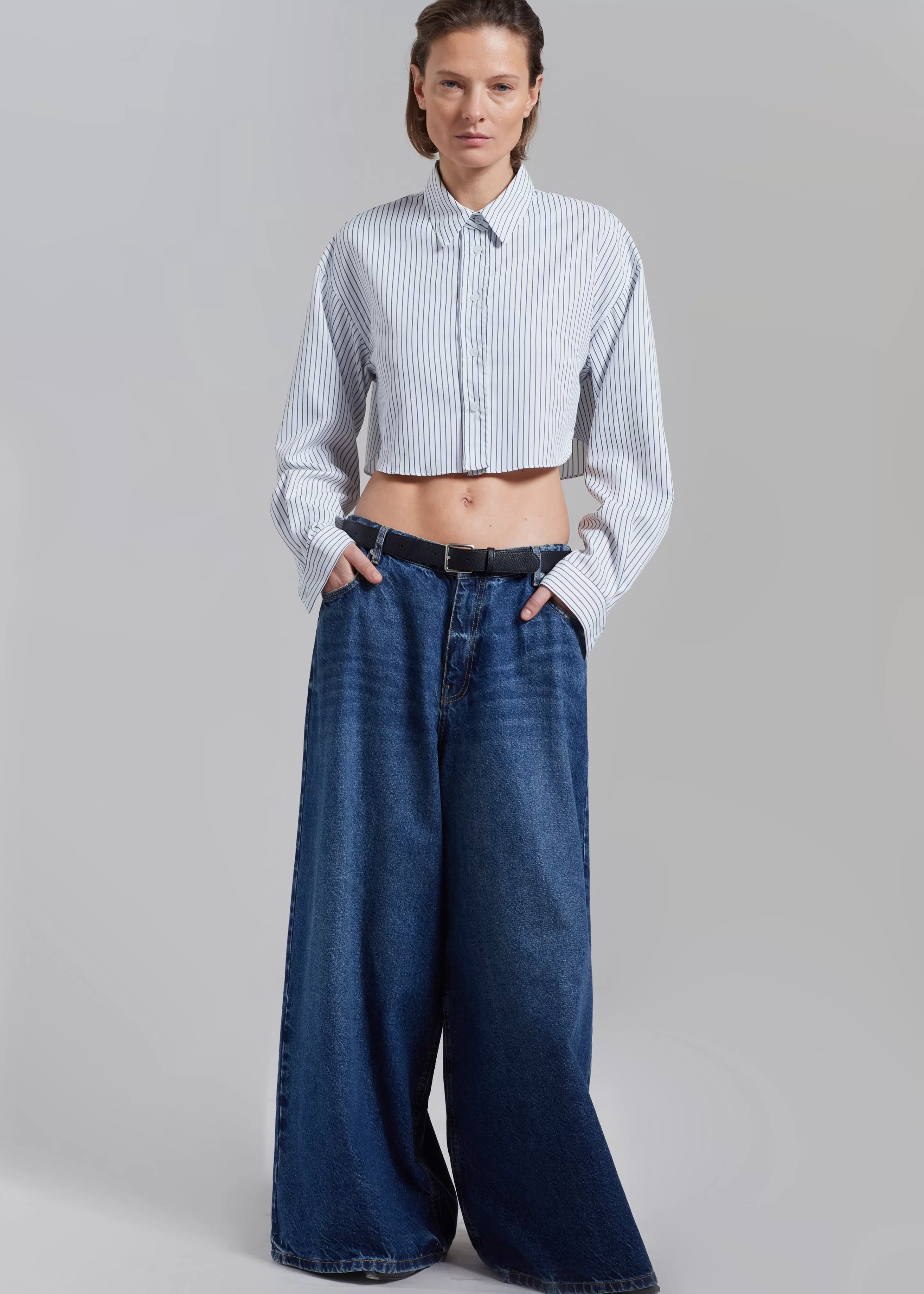 Tops | The Frankie Shop Palermo White Cropped Shirt Navy Stripe