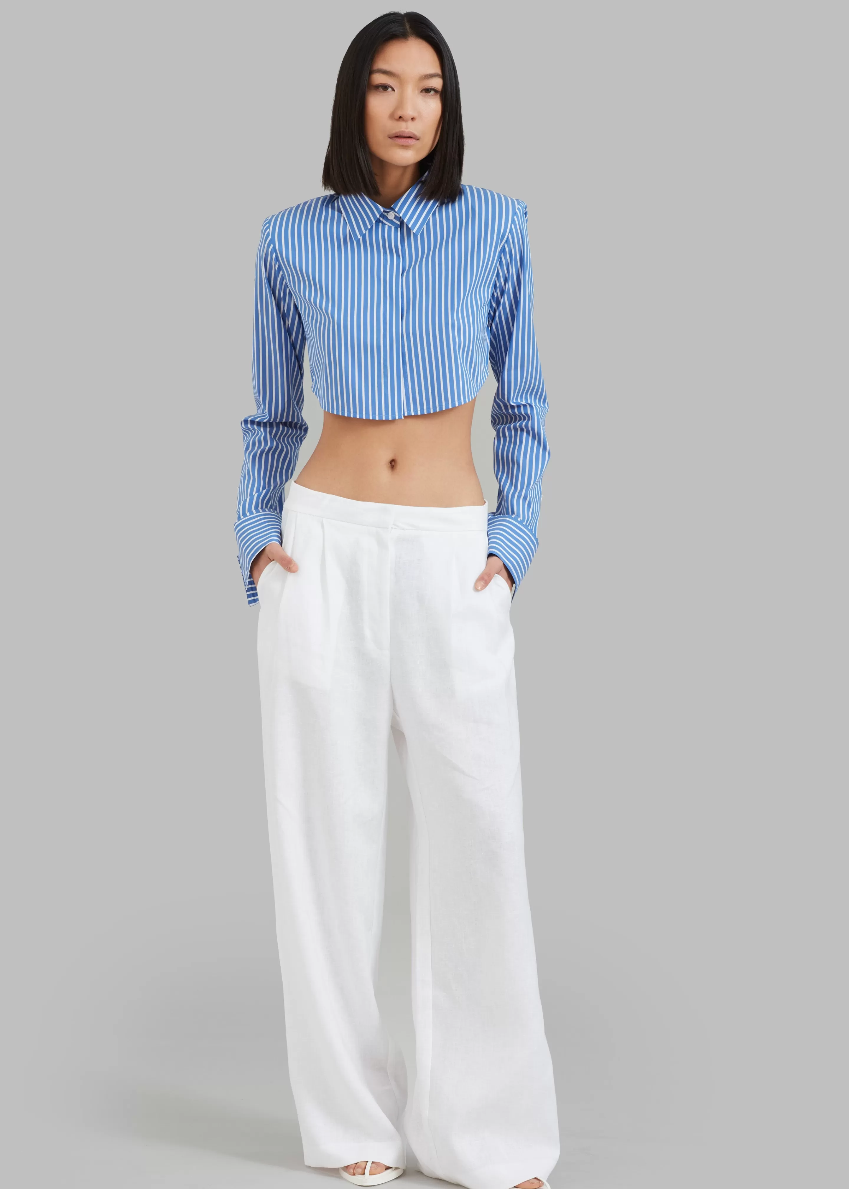 Tops | The Frankie Shop Phoenix Cropped Shirt Blue Stripe