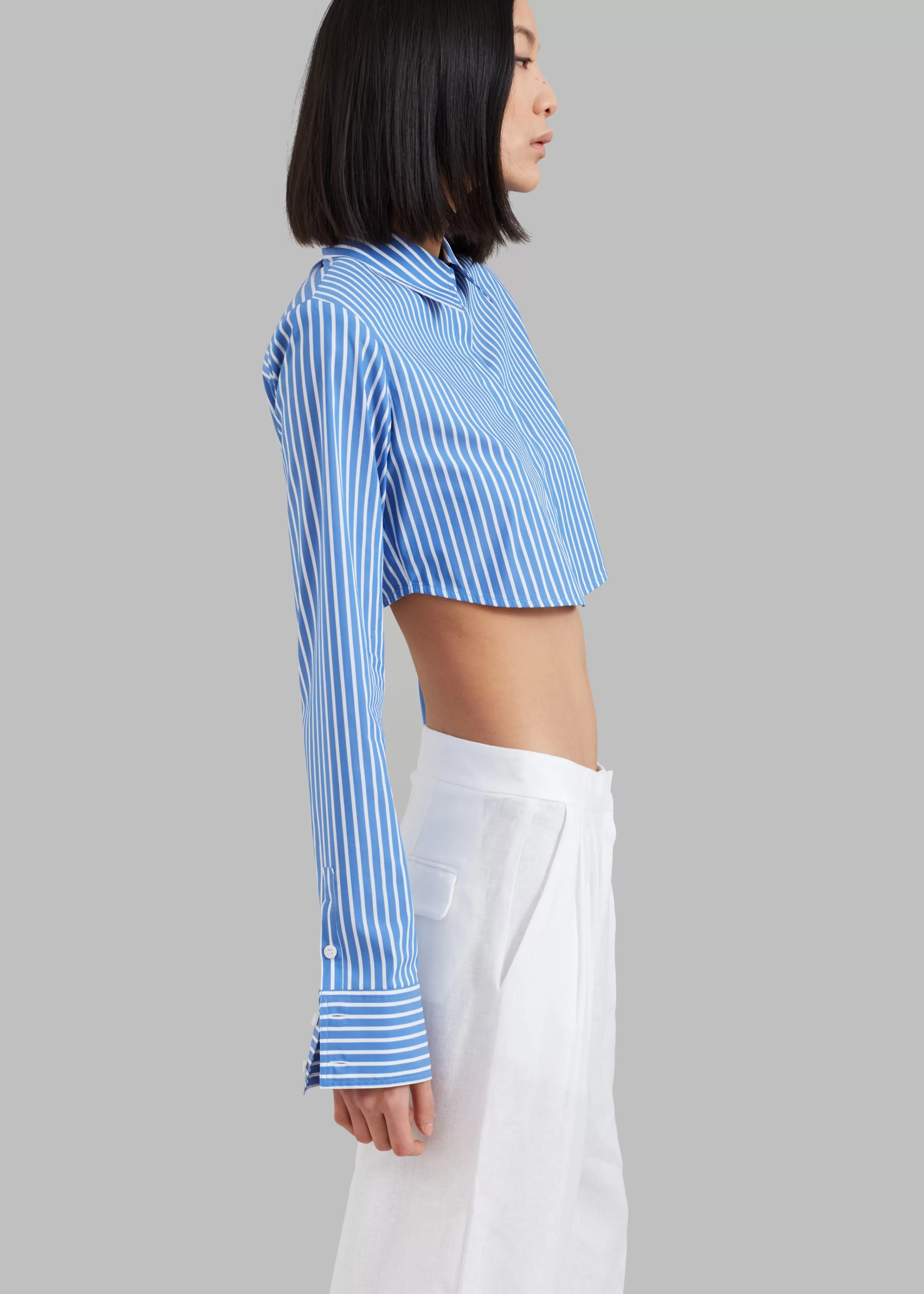 Tops | The Frankie Shop Phoenix Cropped Shirt Blue Stripe