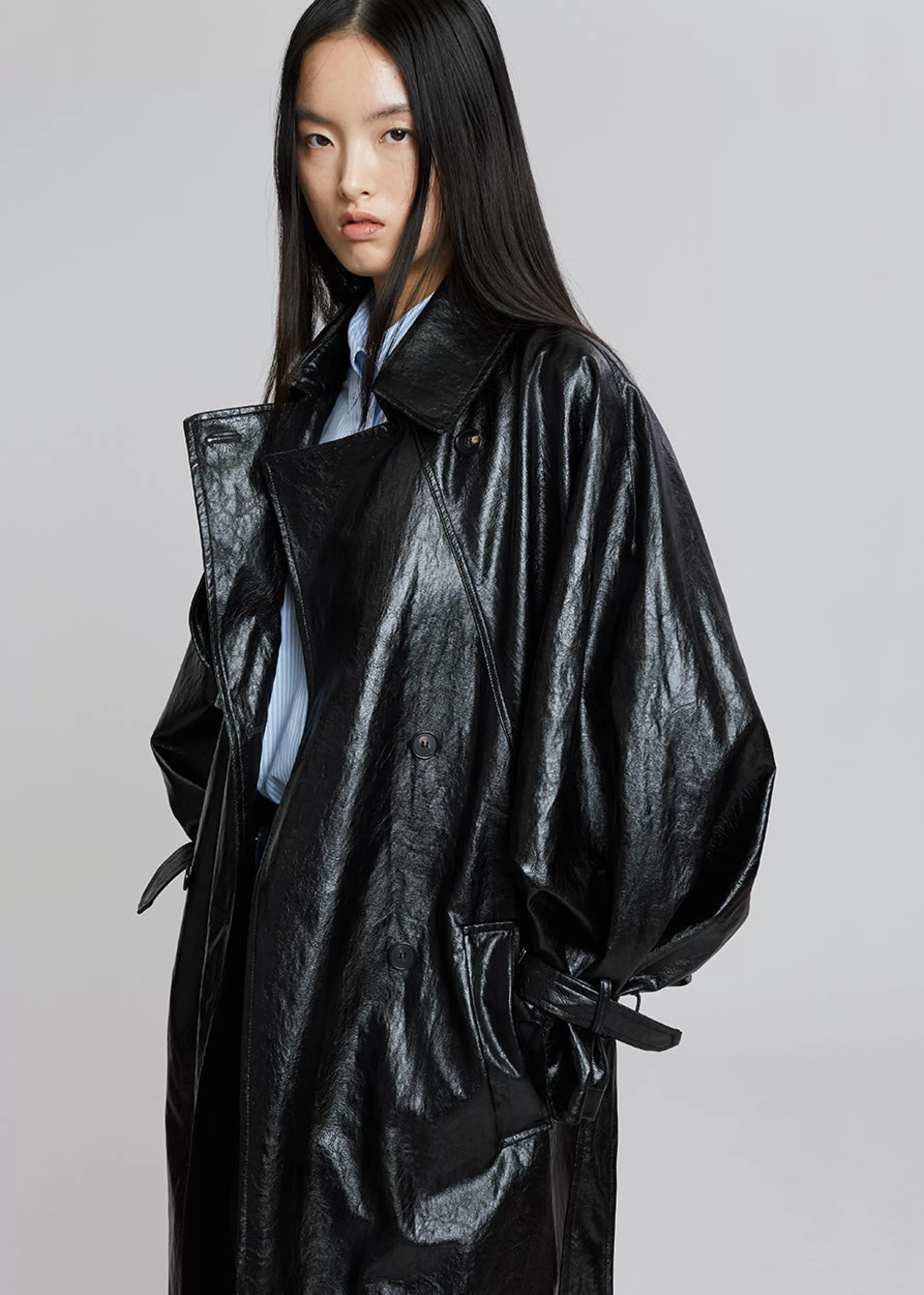 Outerwear | The Frankie Shop Reed Faux Leather Trench Coat Black