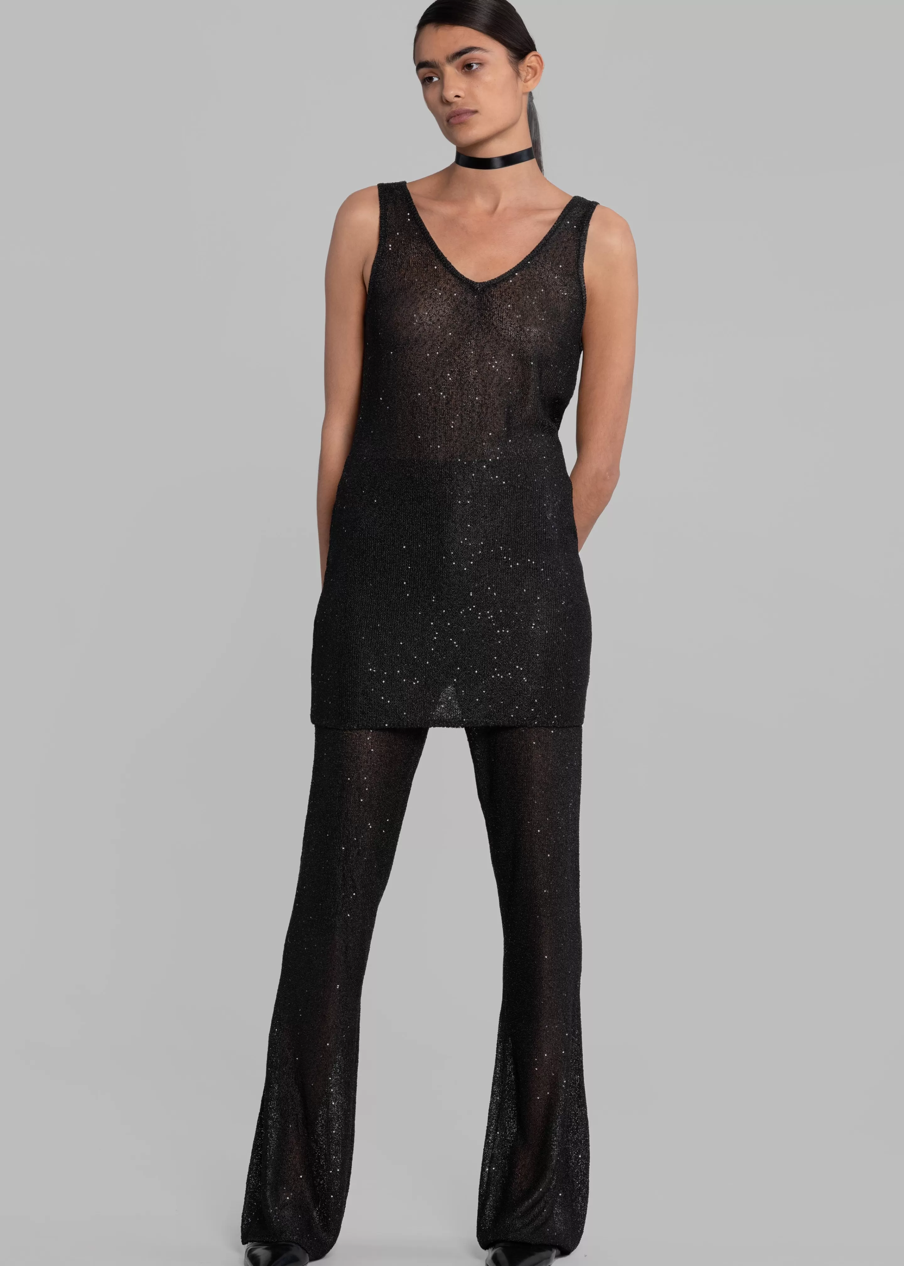 Tops | The Frankie Shop Remain Sequin Knit Straight Top Black