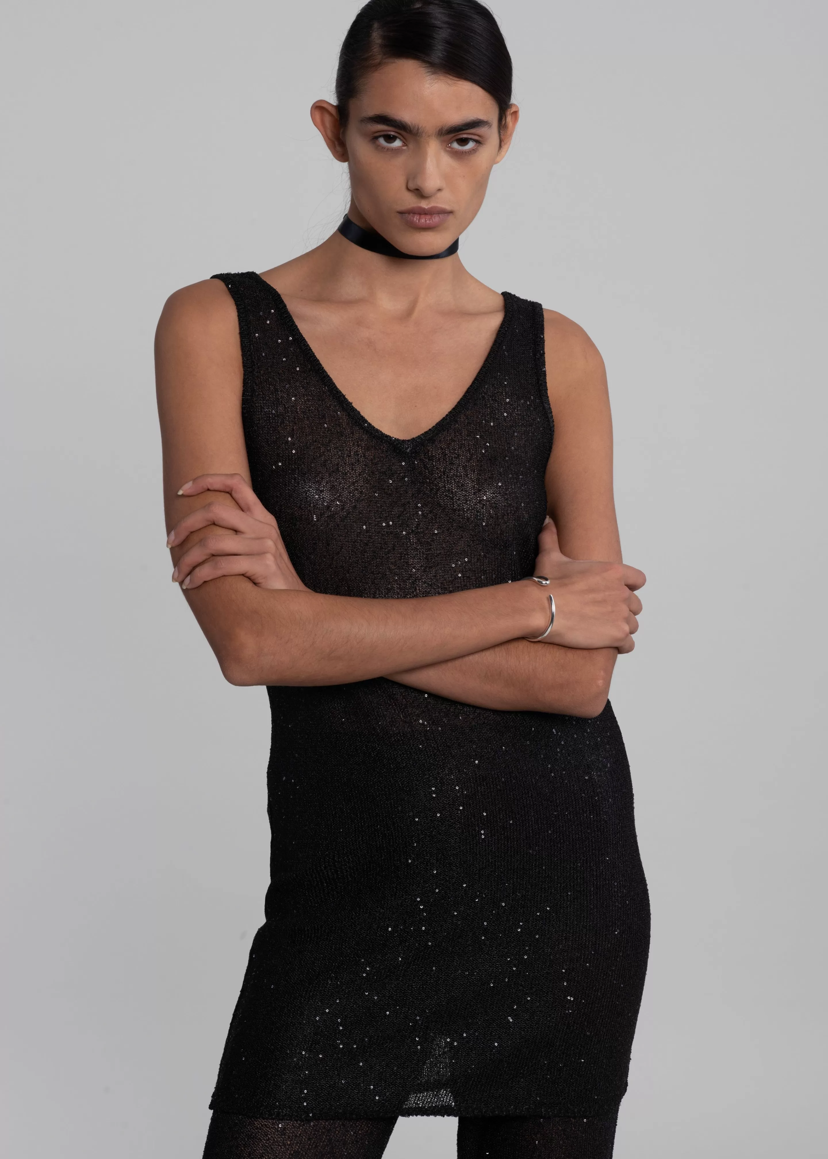 Tops | The Frankie Shop Remain Sequin Knit Straight Top Black