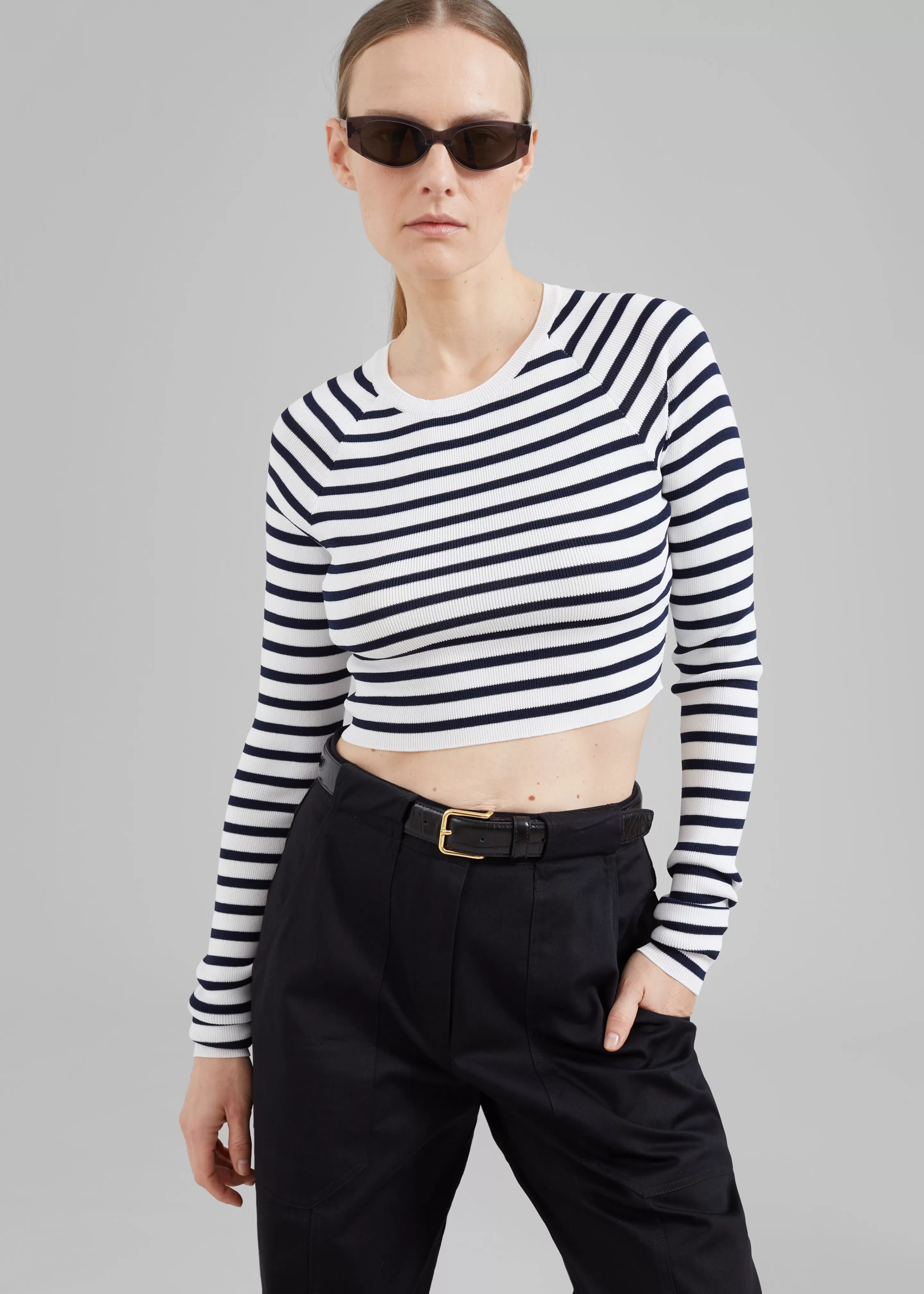 Knitwear | The Frankie Shop Remain Striped Knit Cropped Top White Print