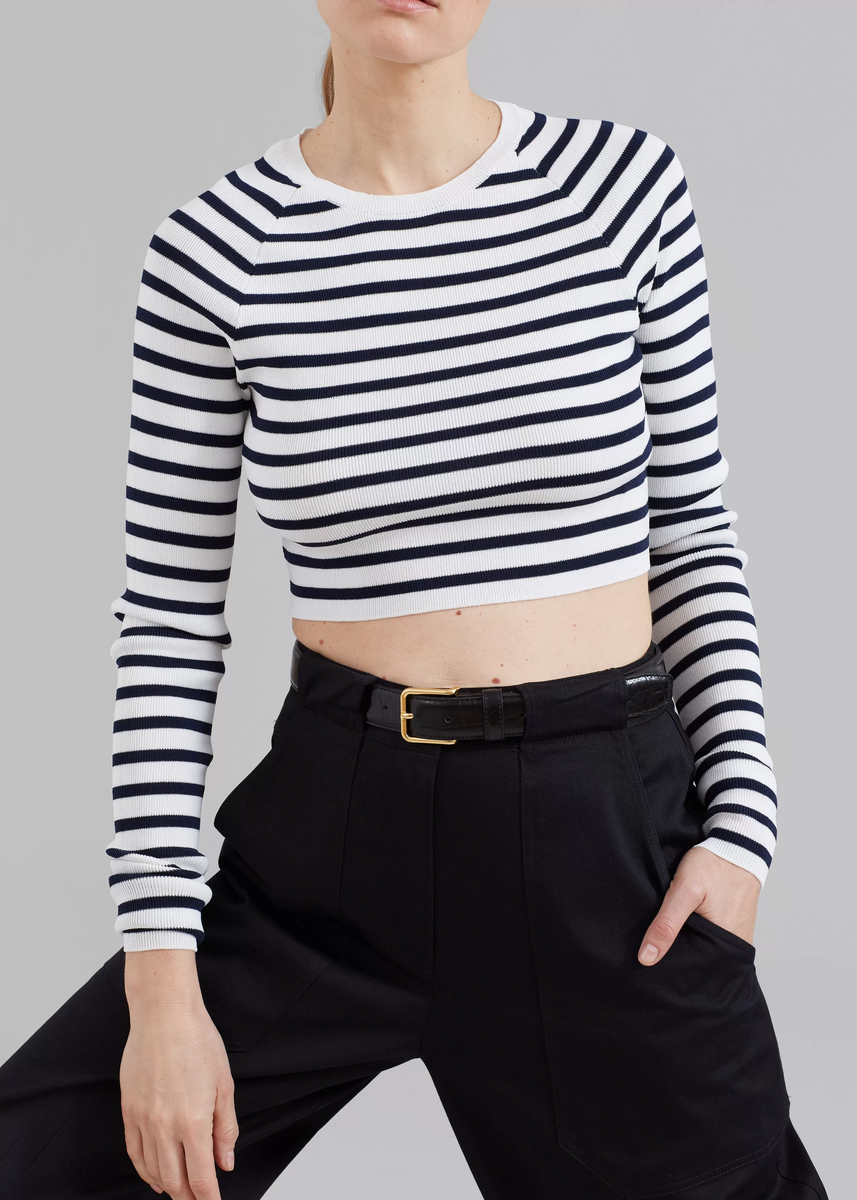 Knitwear | The Frankie Shop Remain Striped Knit Cropped Top White Print