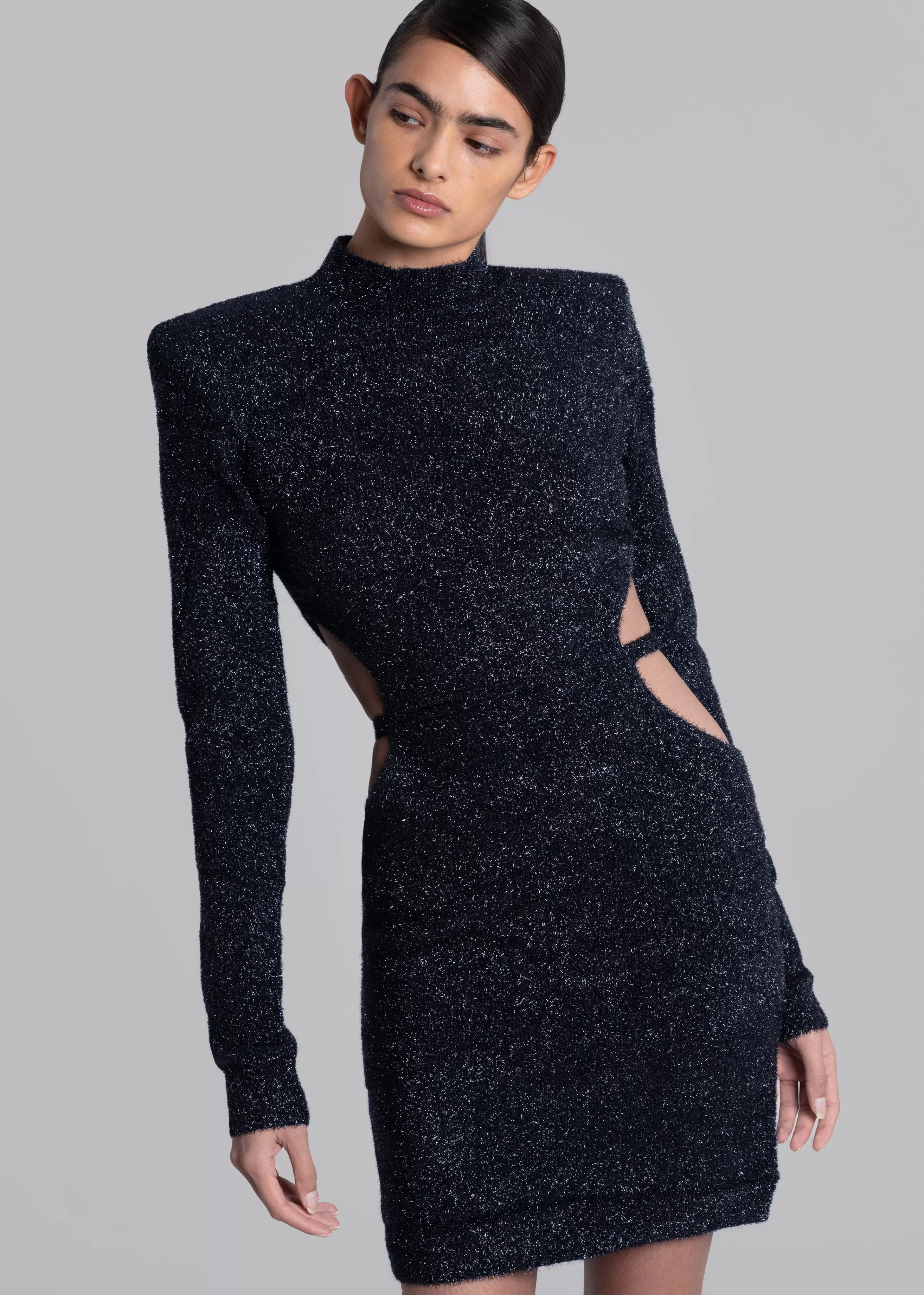 Dresses | The Frankie Shop Rotate Glitter Knit Padded Shoulder Dress Blue Nights