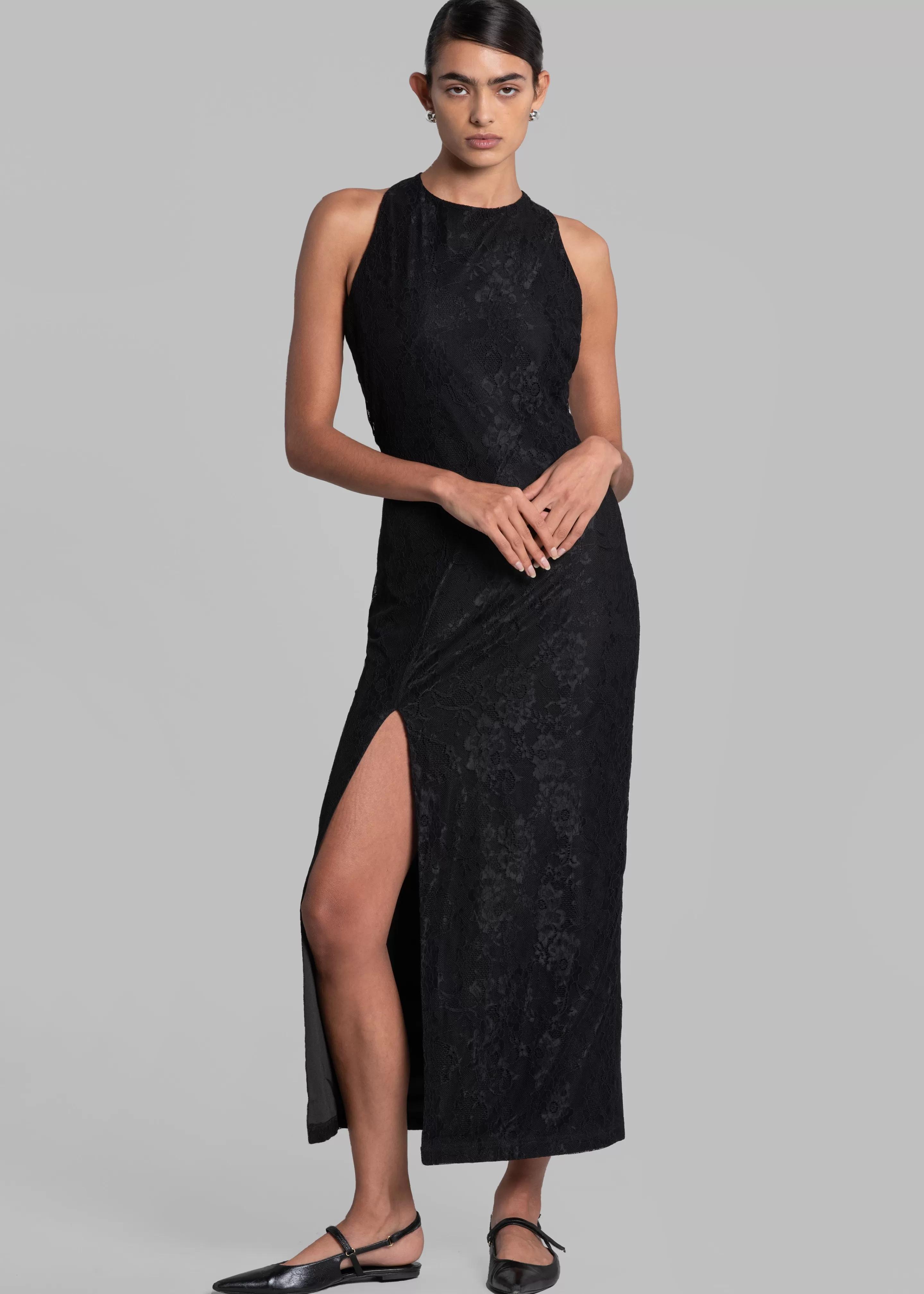 Dresses | The Frankie Shop Rotate Mesh Lace Slit Dress Black