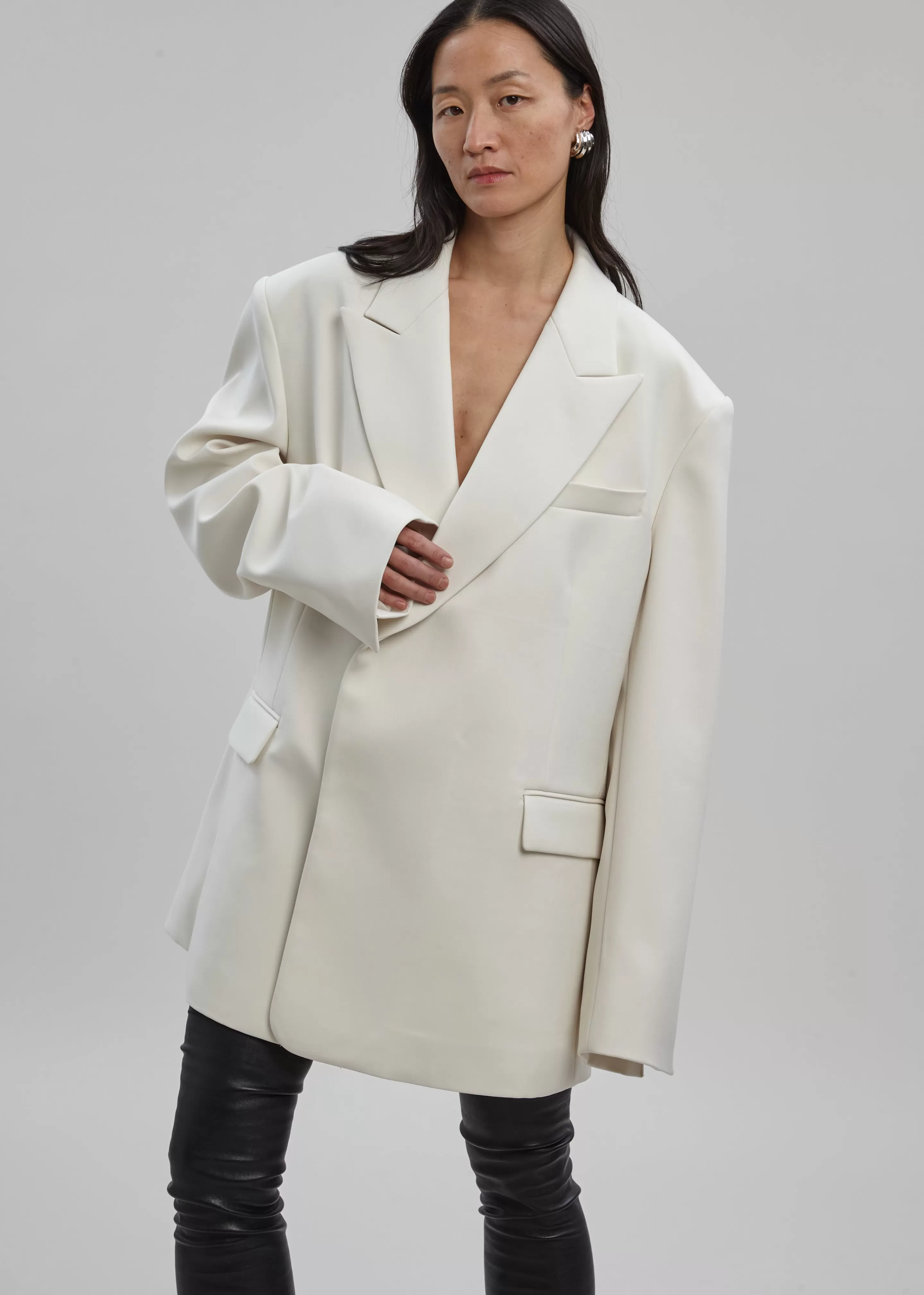 Outerwear | The Frankie Shop Sadie Oversized Double Breasted Blazer Cream