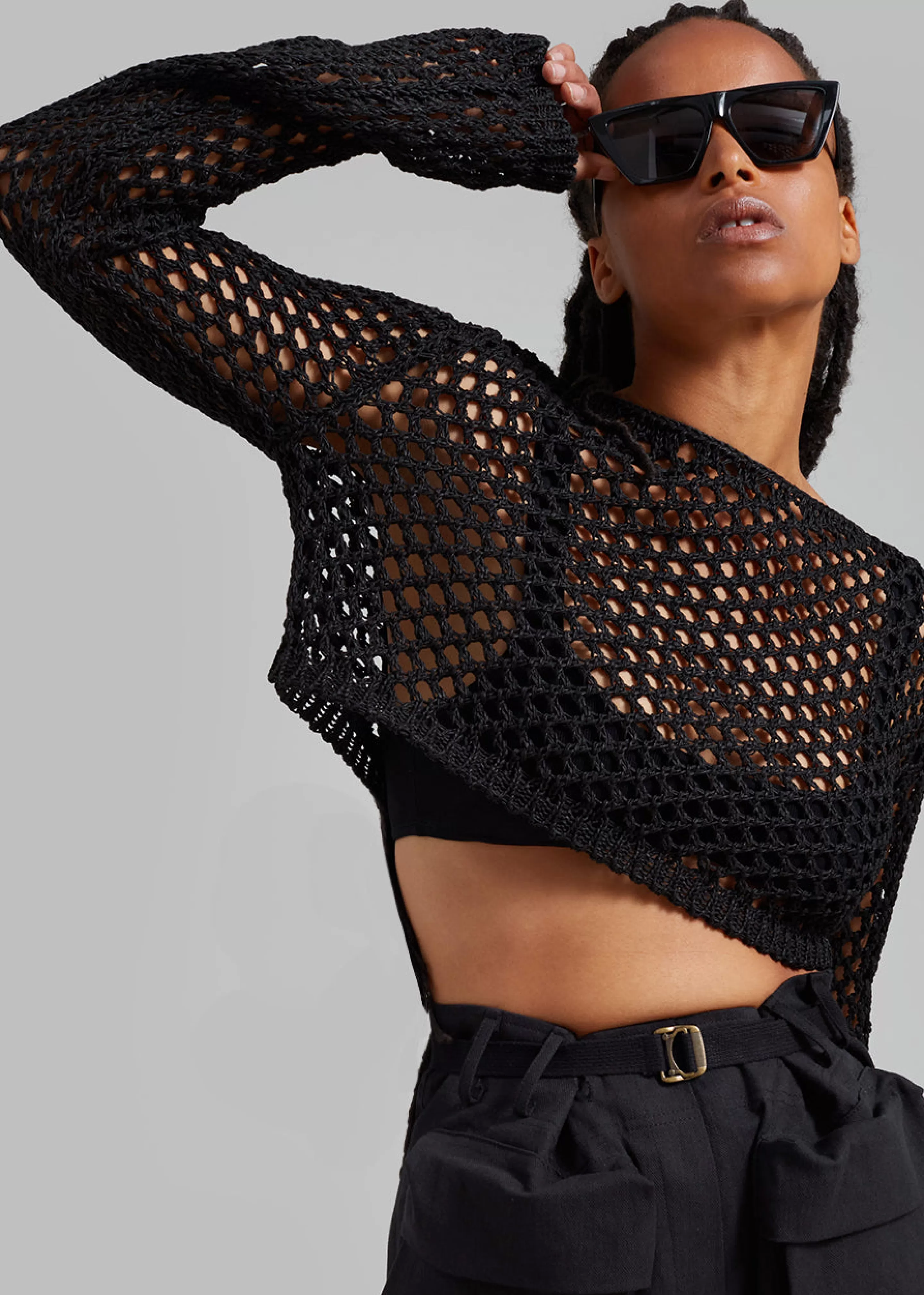 Knitwear | The Frankie Shop Safa Crochet Open-Knit Top Black