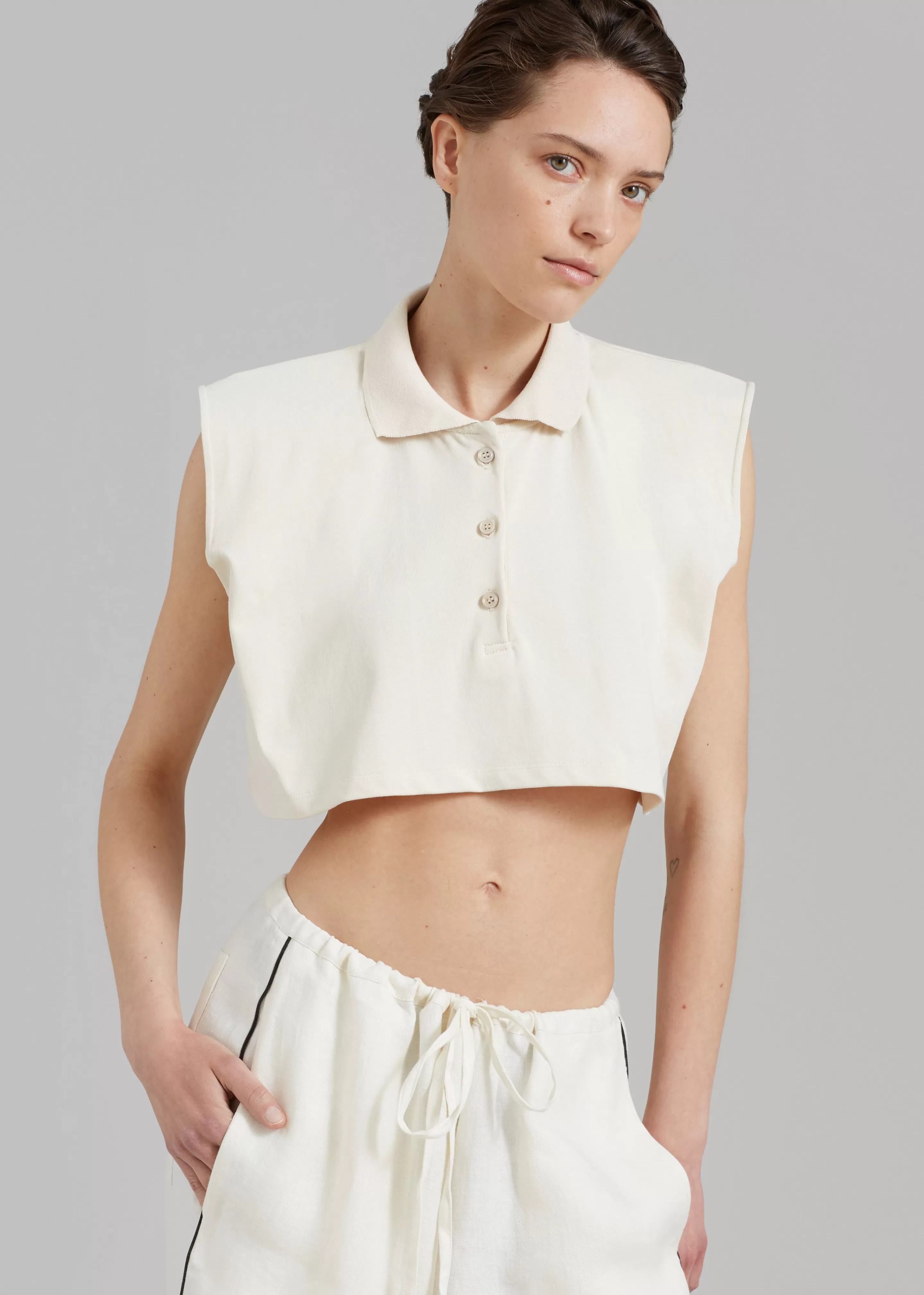 Tops | The Frankie Shop Serena Polo Padded Shoulders Boxy Top Beige