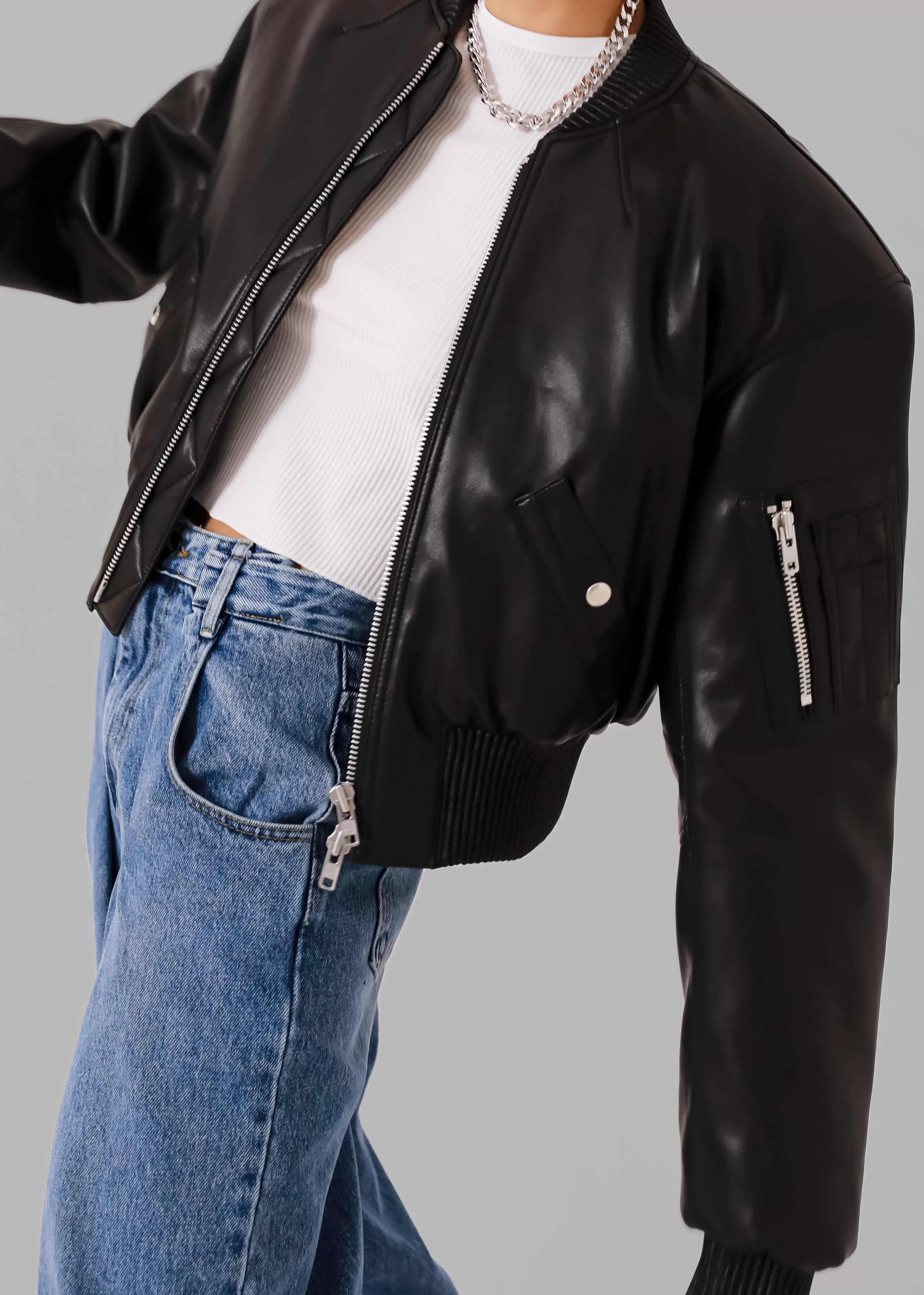 Outerwear | The Frankie Shop Sille Faux-Leather Cropped Bomber Black