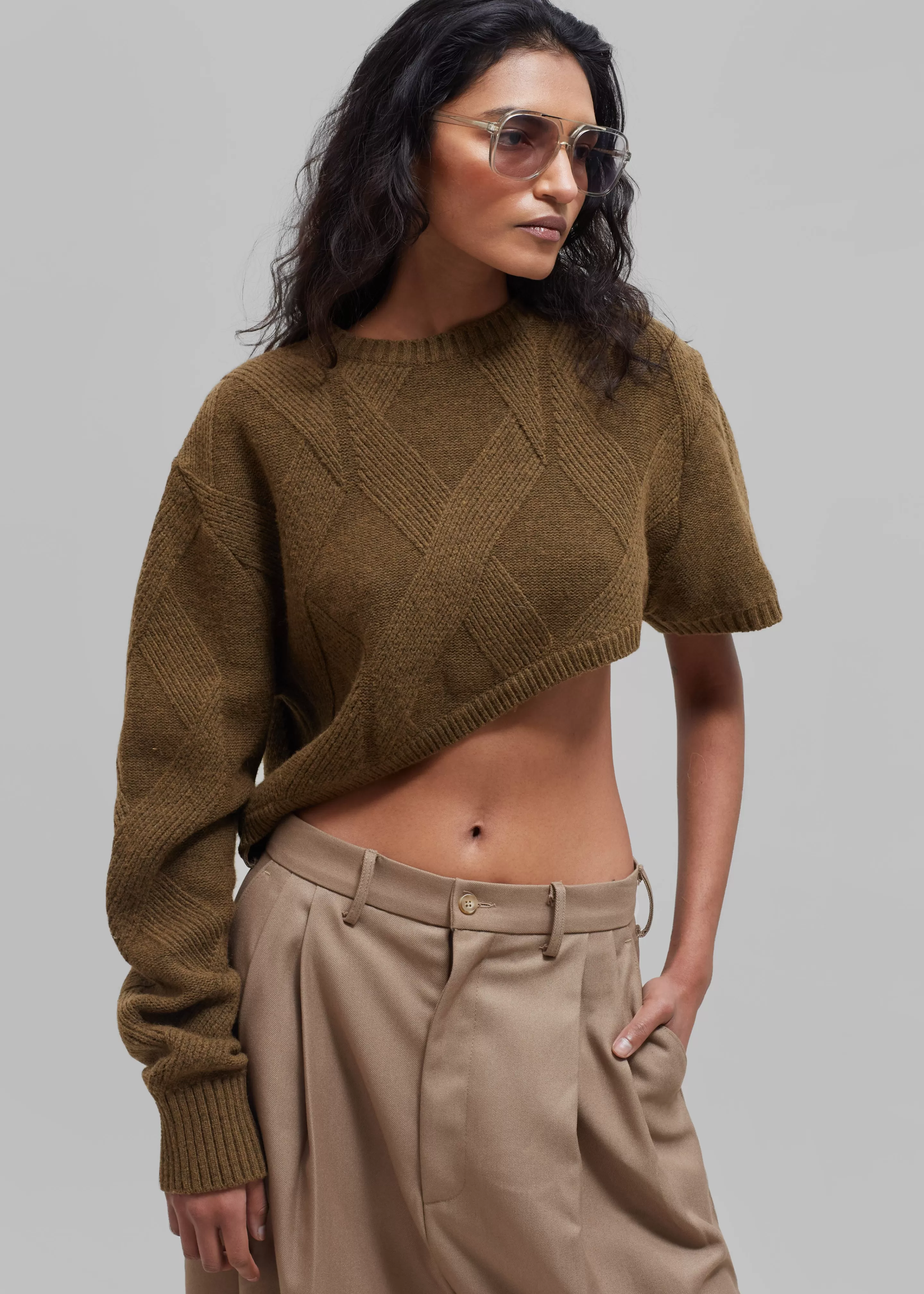 Knitwear | The Frankie Shop Soili Asymmetric Cropped Knit Top Olive