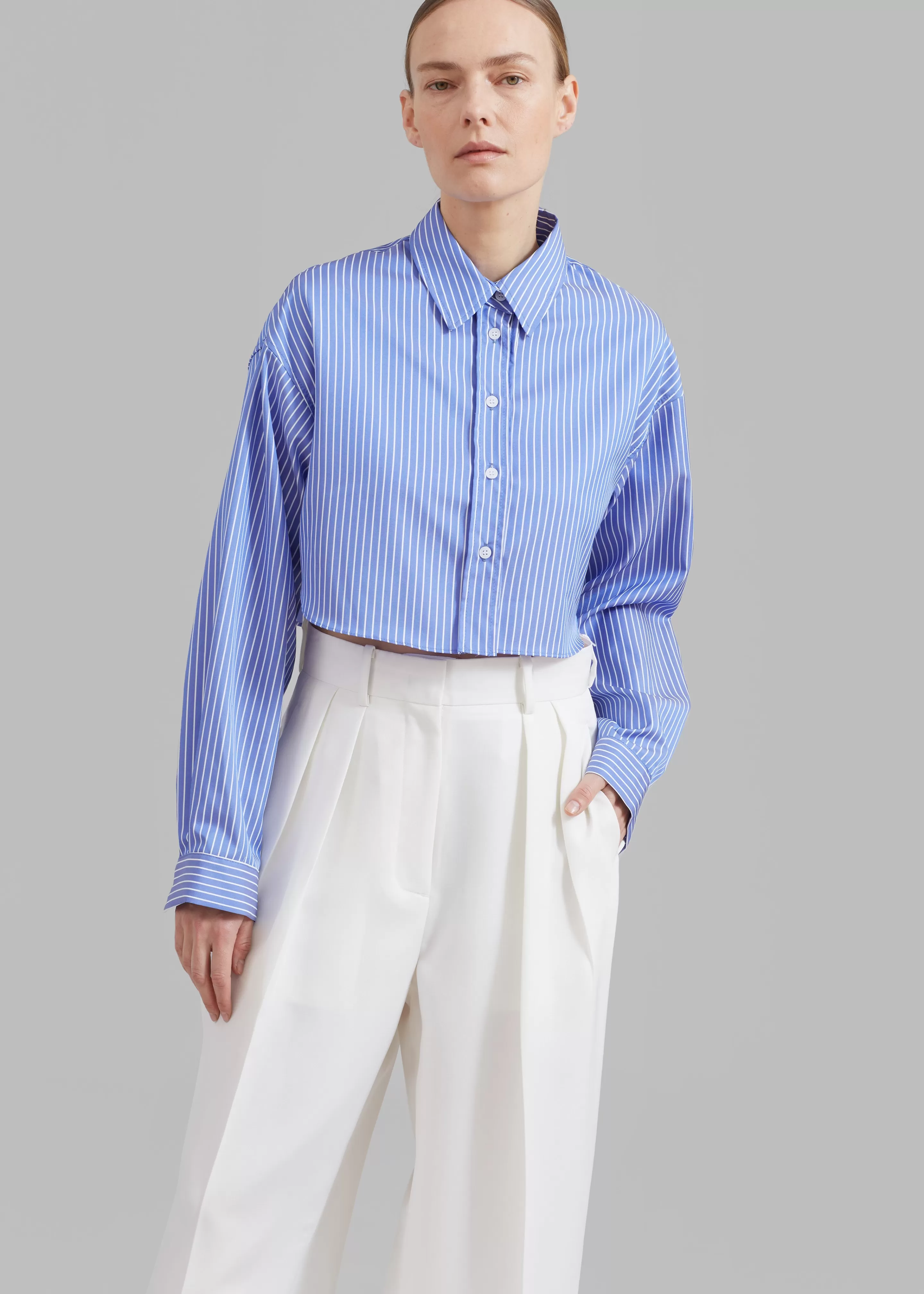 Tops | The Frankie Shop Steffi Cropped Shirt White Stripe