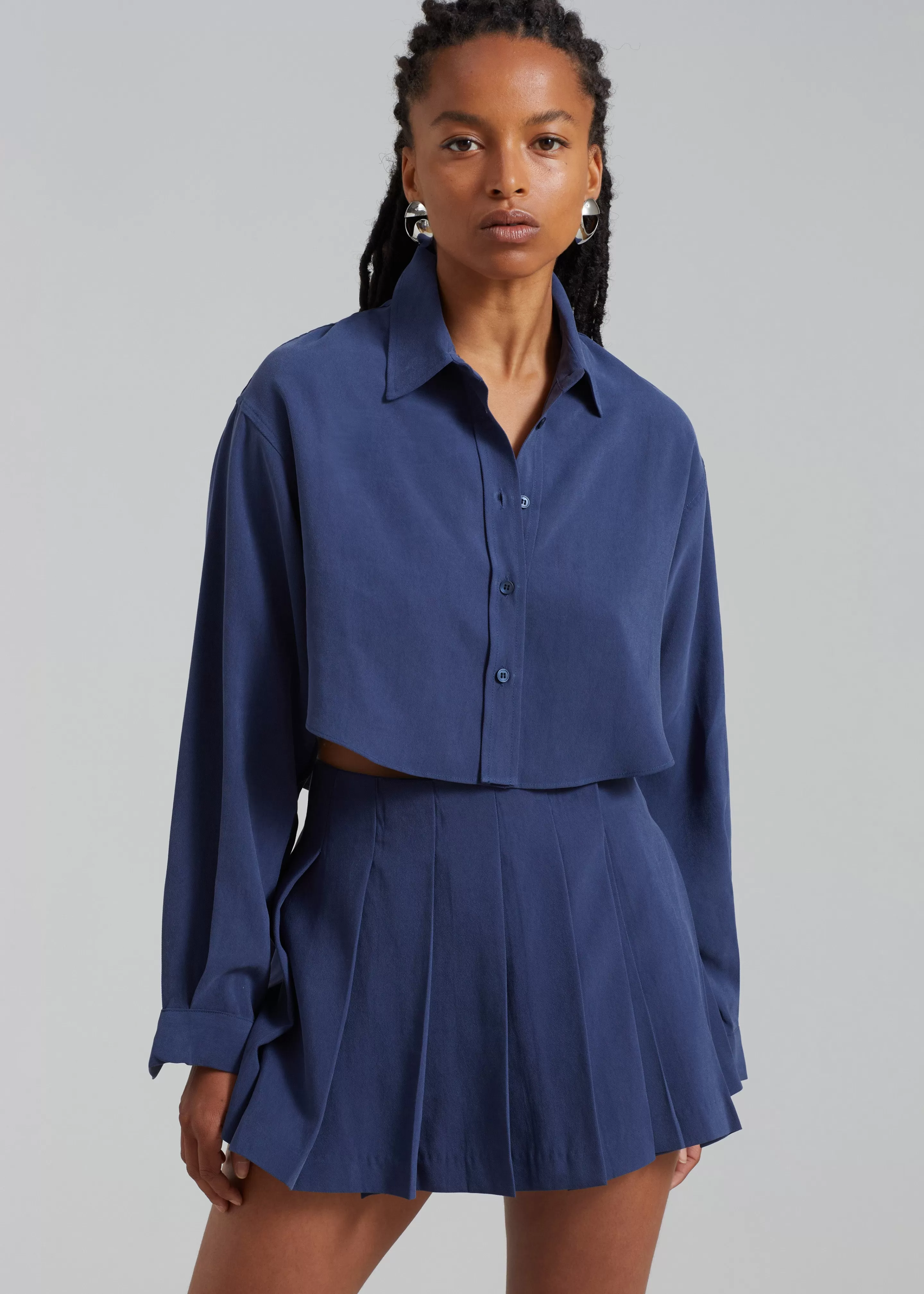 Tops | The Frankie Shop Steffi Cropped Shirt Navy