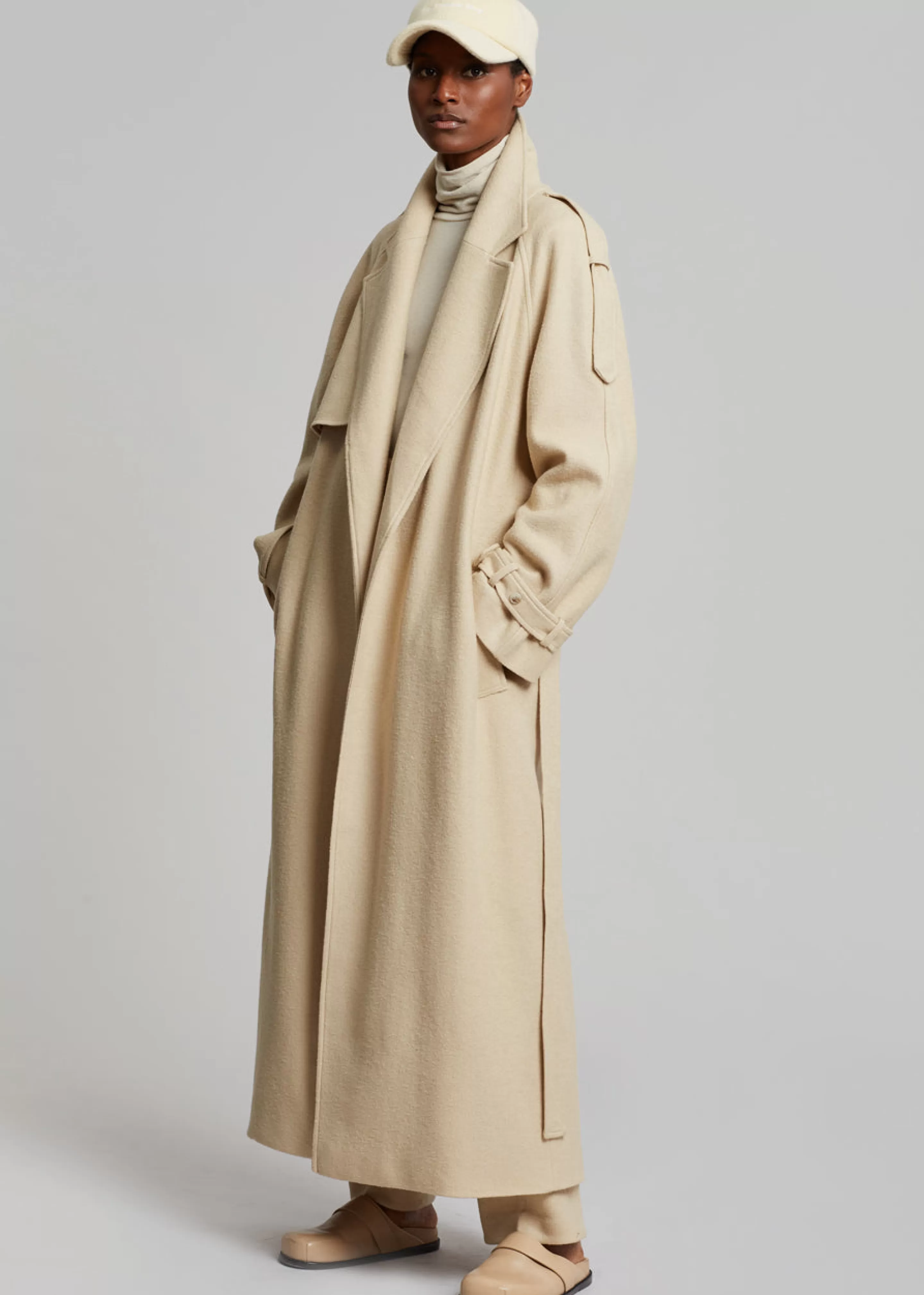 Outerwear | The Frankie Shop Suzanne Boiled Wool Trench Coat Beige