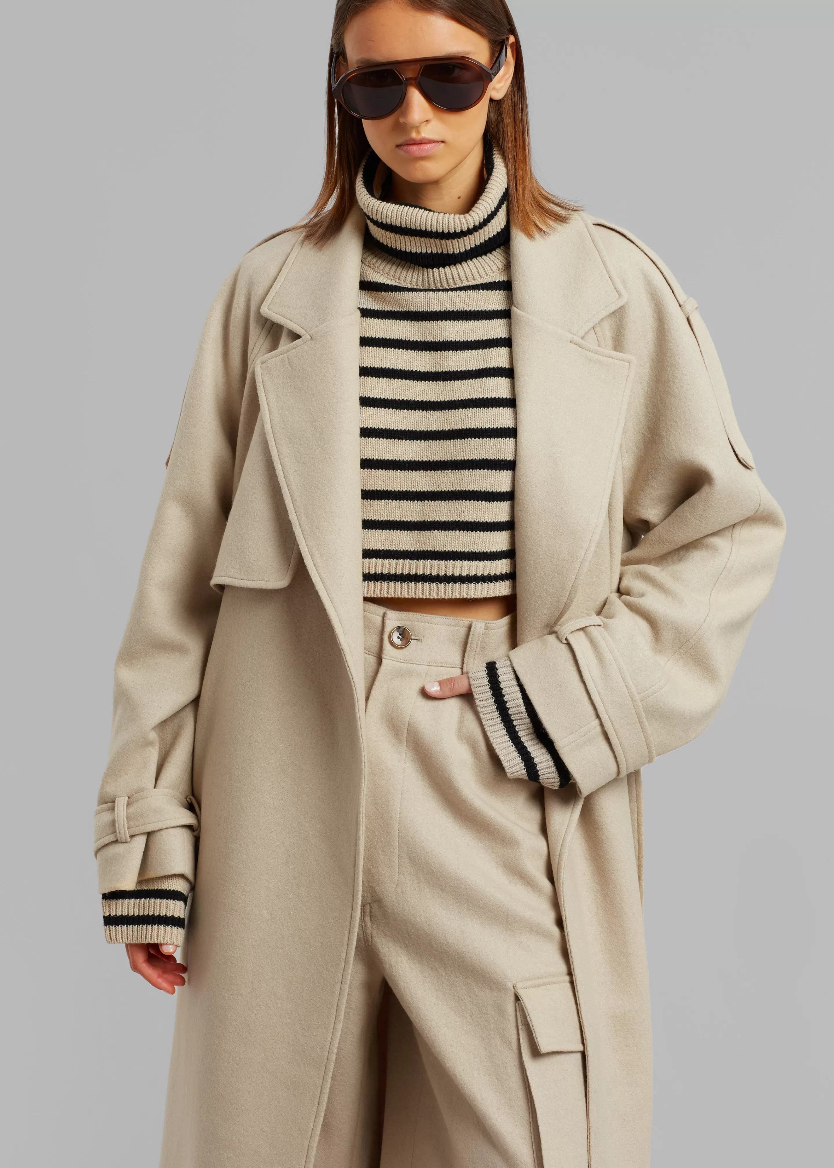 Outerwear | The Frankie Shop Suzanne Boiled Wool Trench Coat Beige