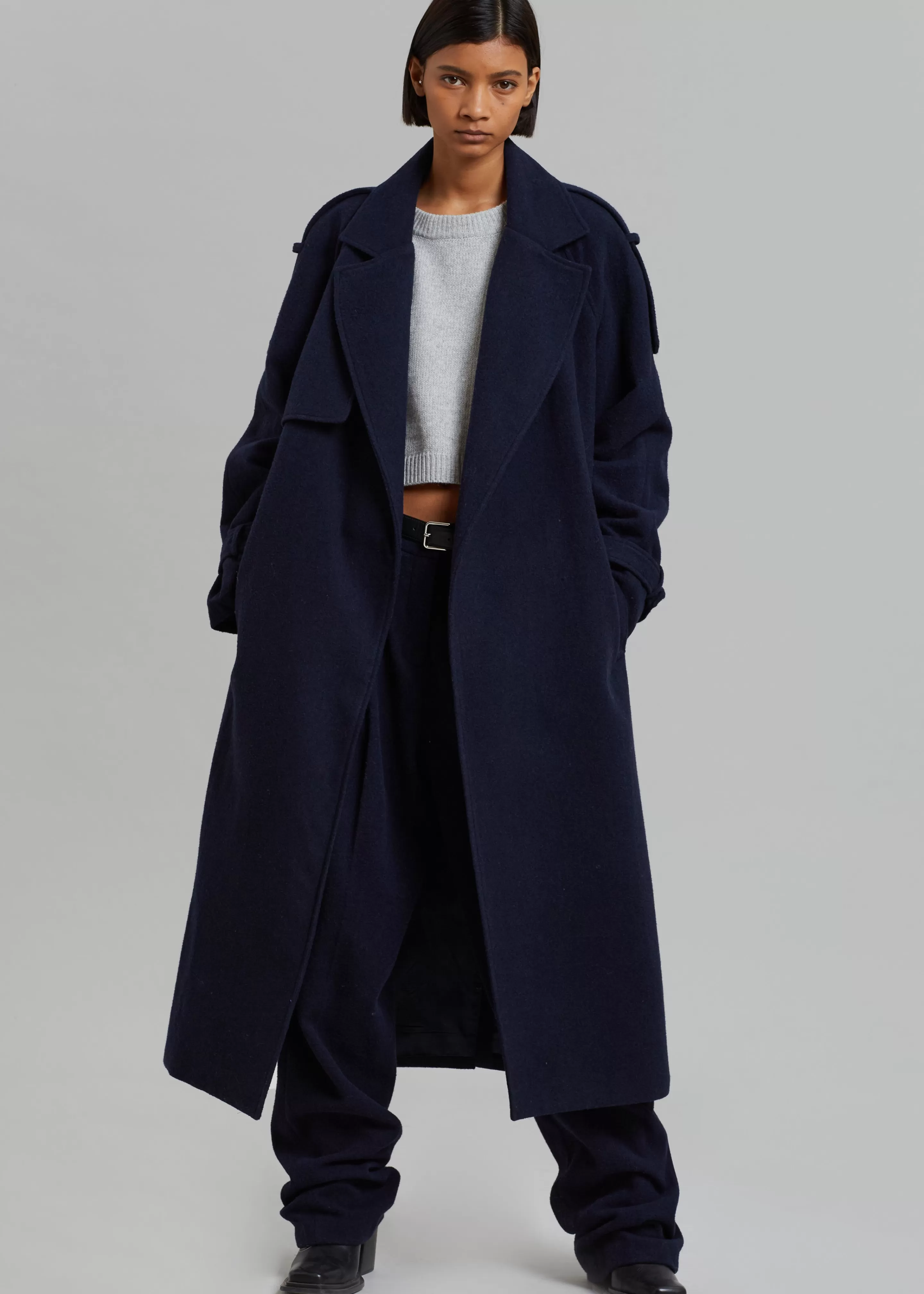 Outerwear | The Frankie Shop Suzanne Wool Trench Coat Navy