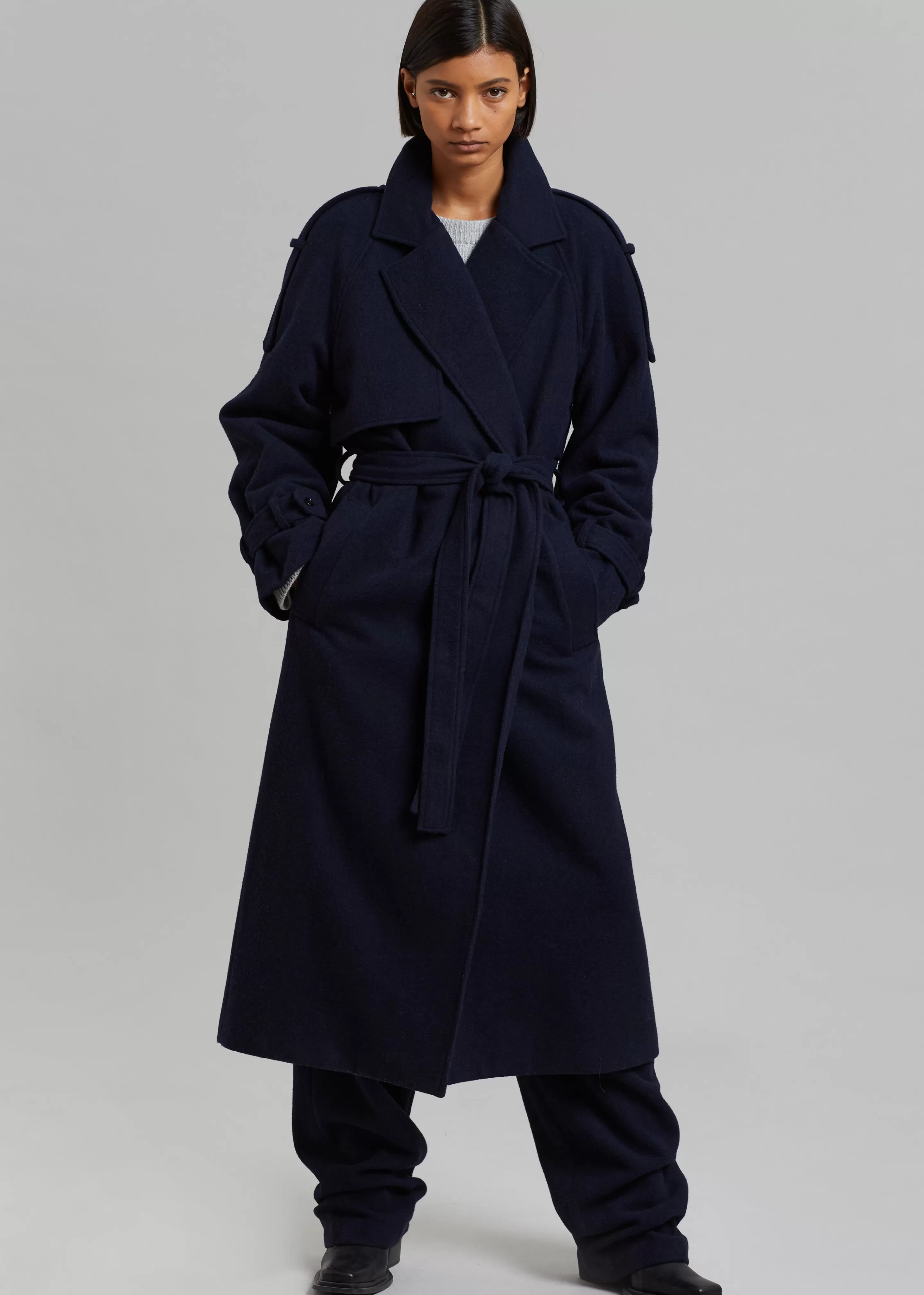 Outerwear | The Frankie Shop Suzanne Wool Trench Coat Navy