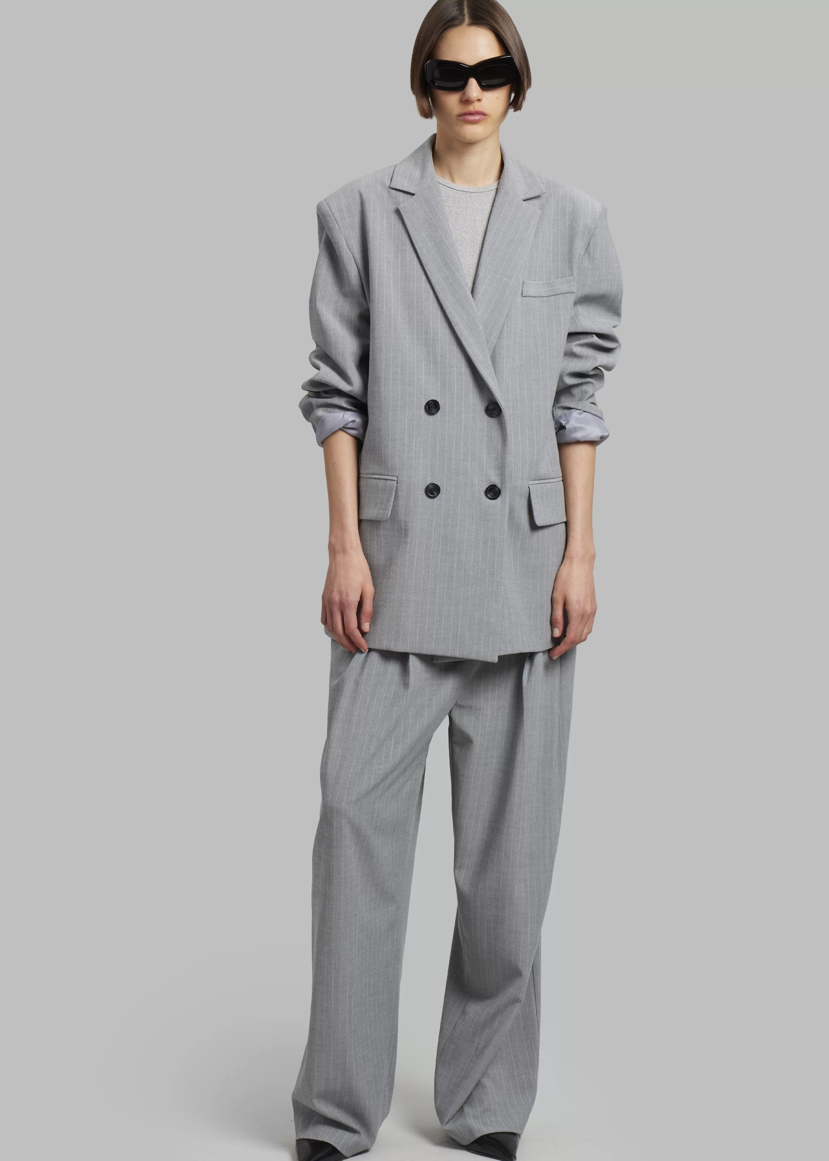 Outerwear | The Frankie Shop Sybil Blazer Grey Pinstripe