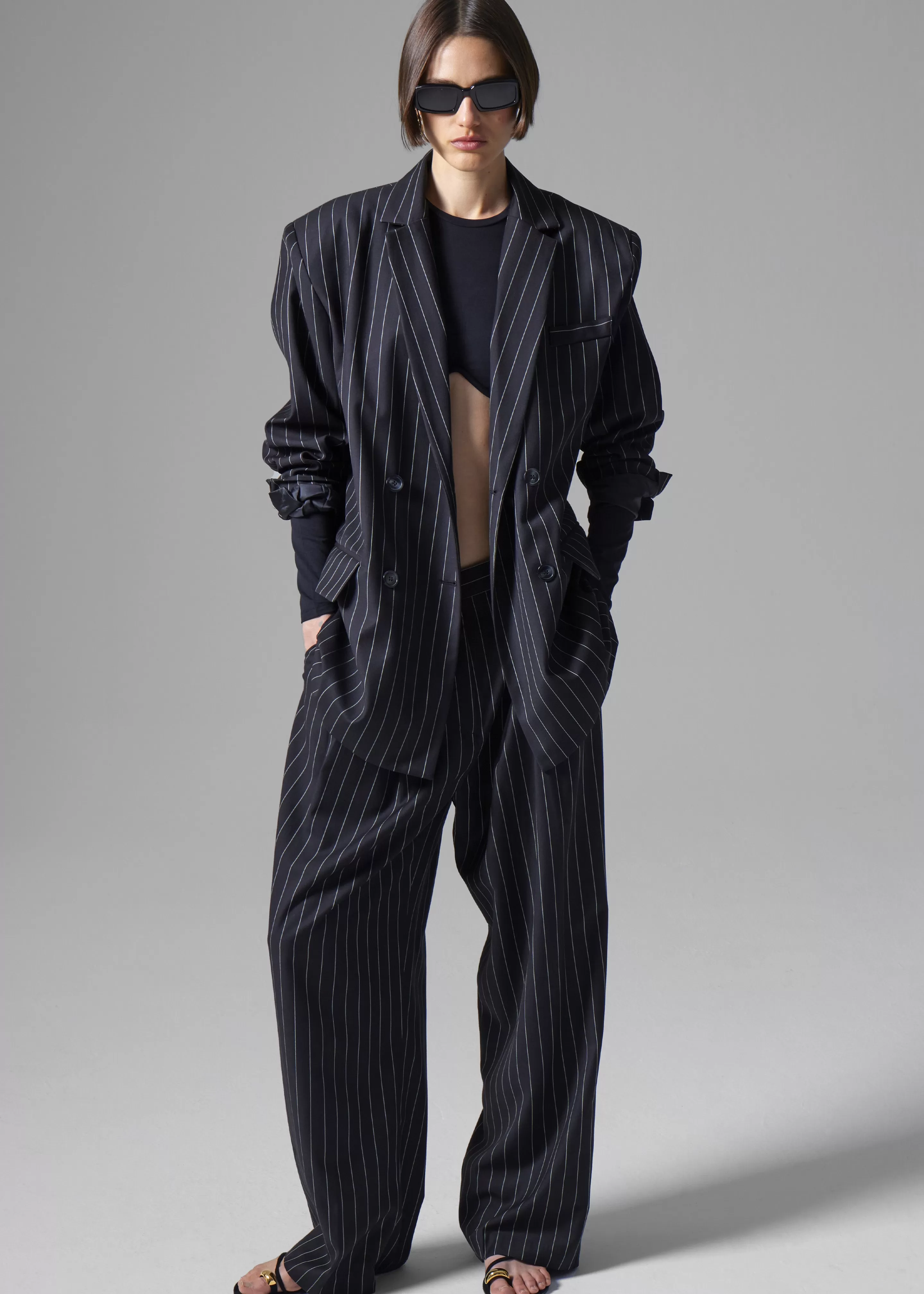 Outerwear | The Frankie Shop Sybil Blazer Black Pinstripe