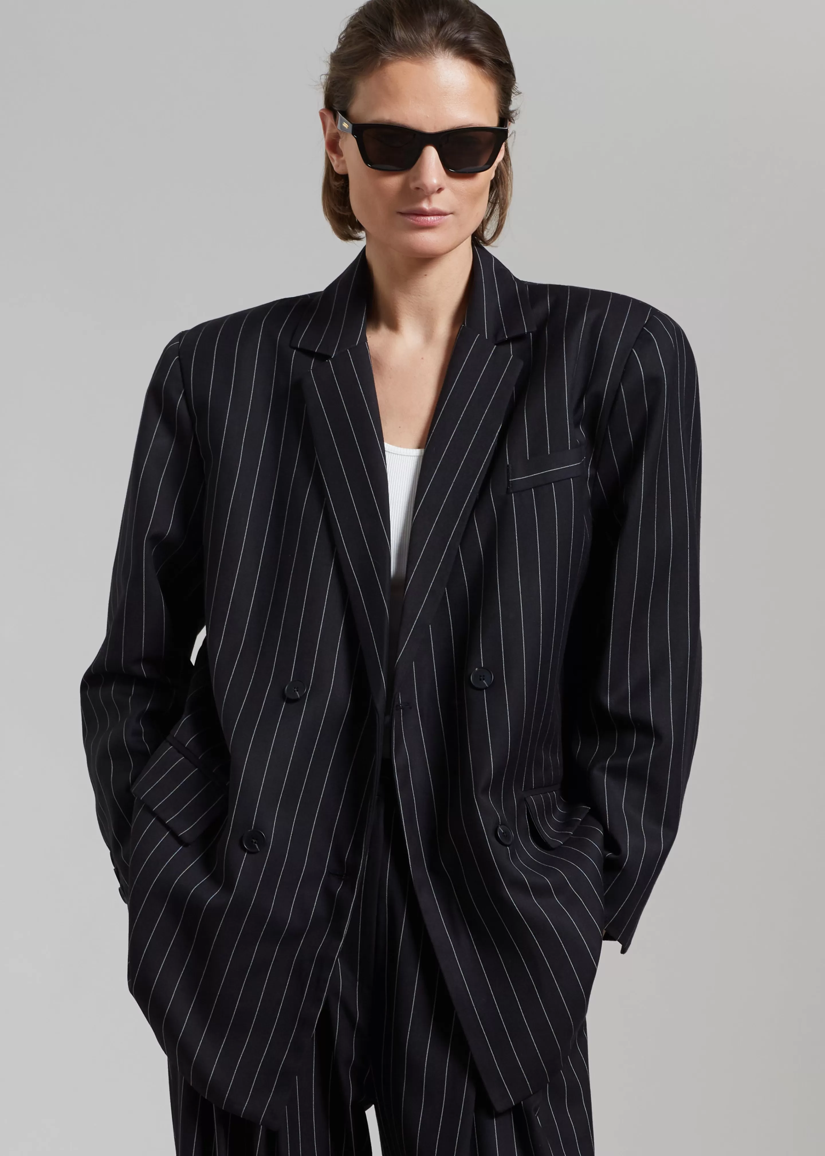 Outerwear | The Frankie Shop Sybil Blazer Black Pinstripe