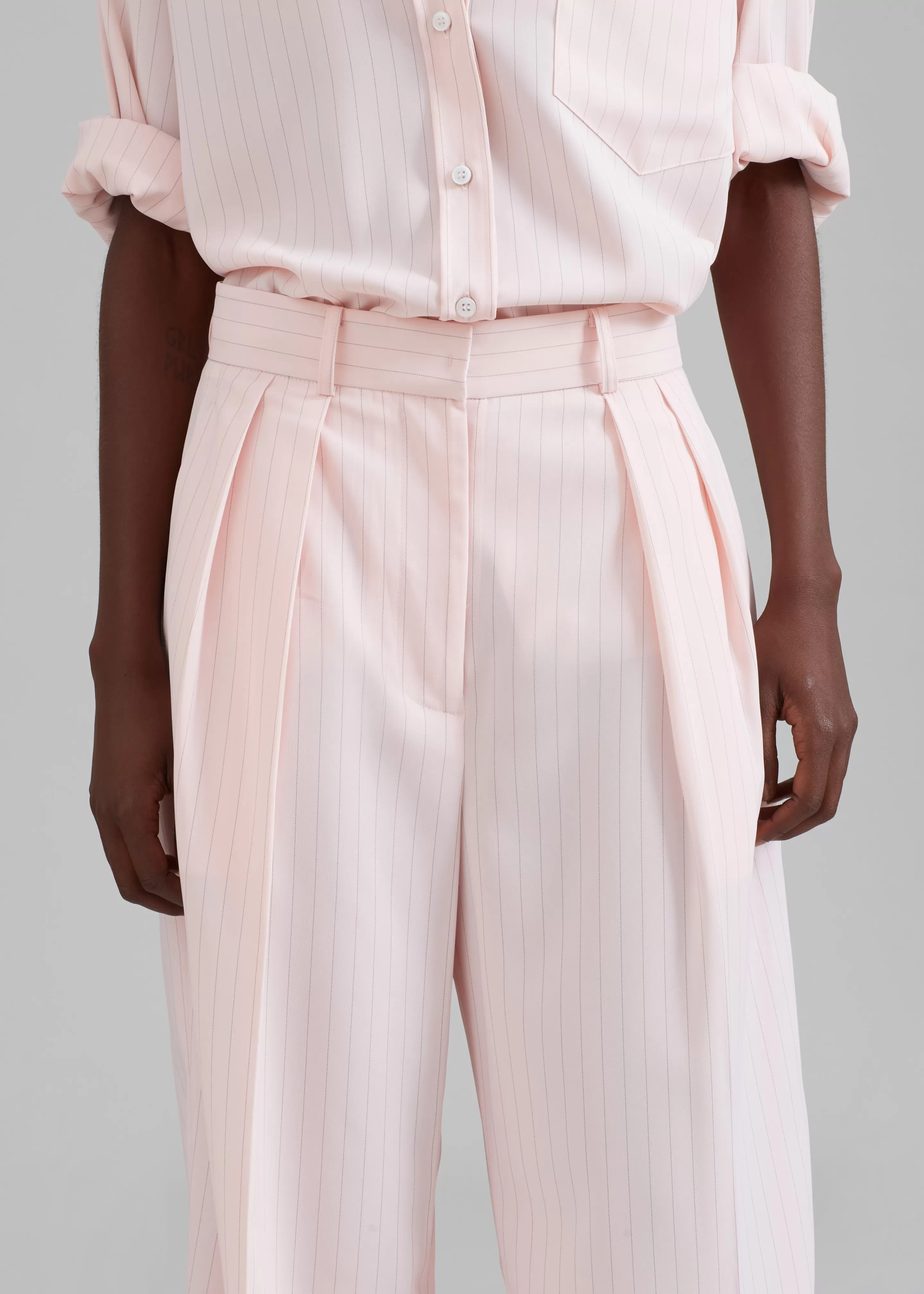 Bottoms | The Frankie Shop Tansy Fluid Pleated Trousers Pink Pinstripe