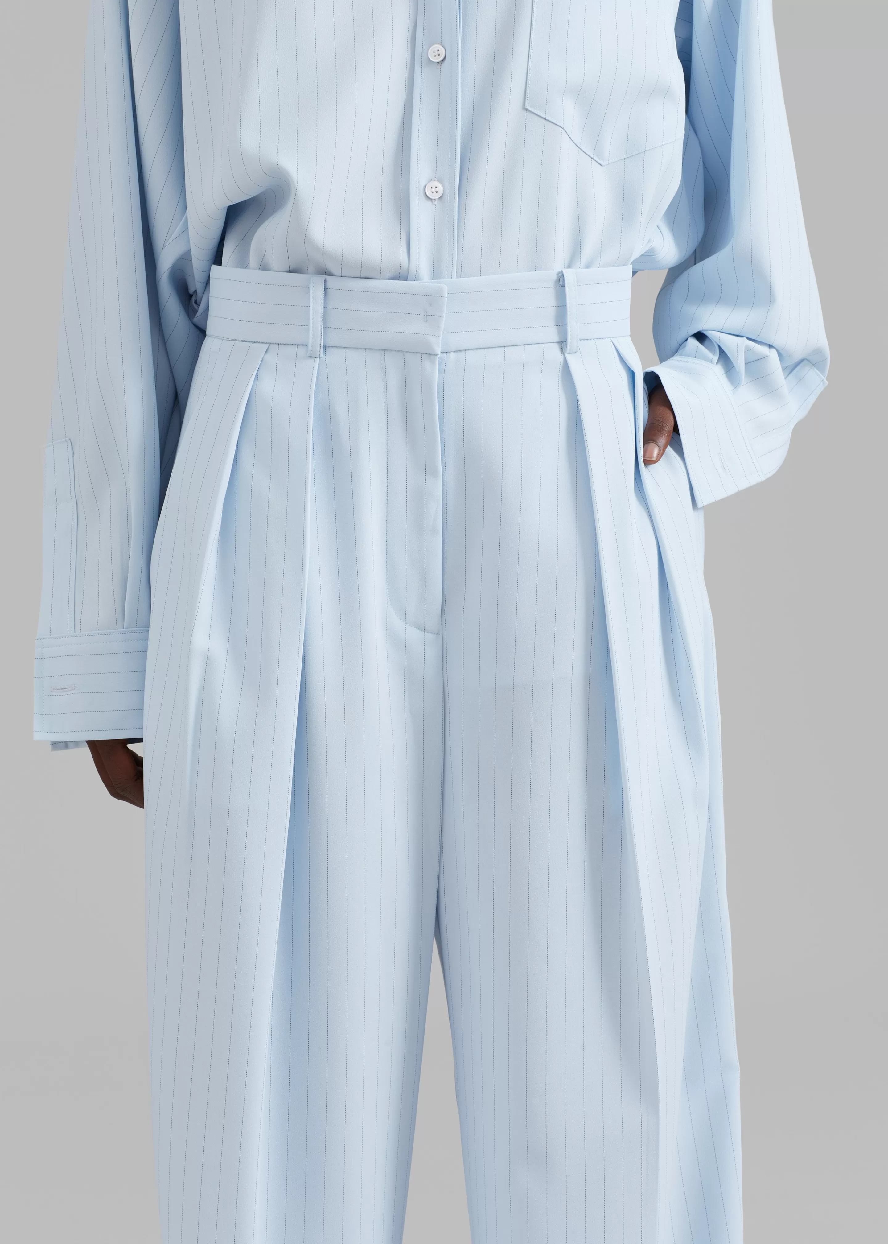 Bottoms | The Frankie Shop Tansy Fluid Pleated Trousers Blue Pinstripe