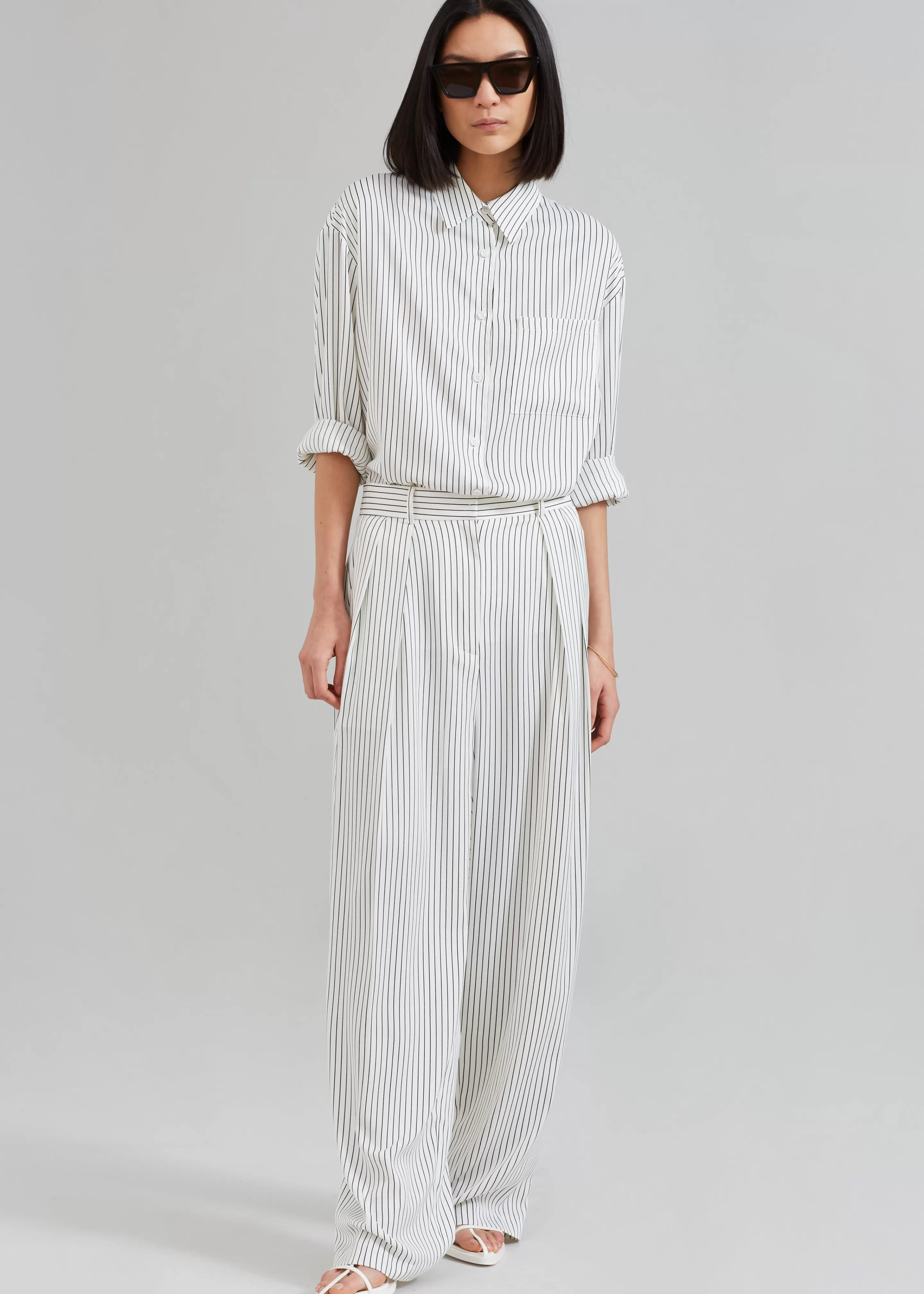 Bottoms | The Frankie Shop Tansy Satin Pants White Pinstripe