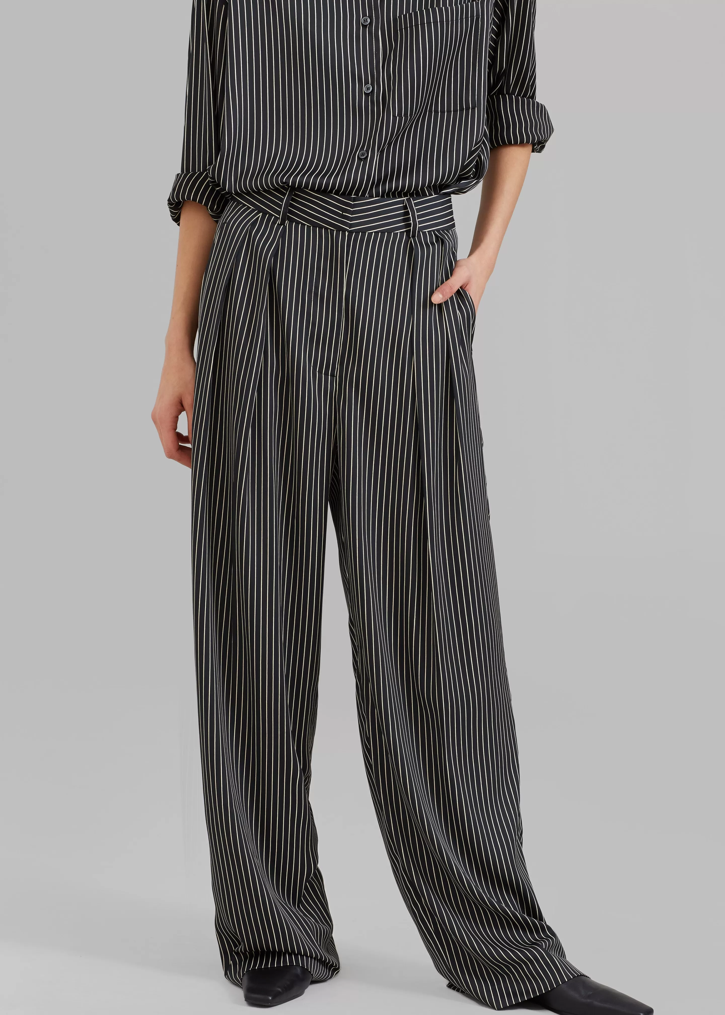 Bottoms | The Frankie Shop Tansy Satin Pants Black Pinstripe