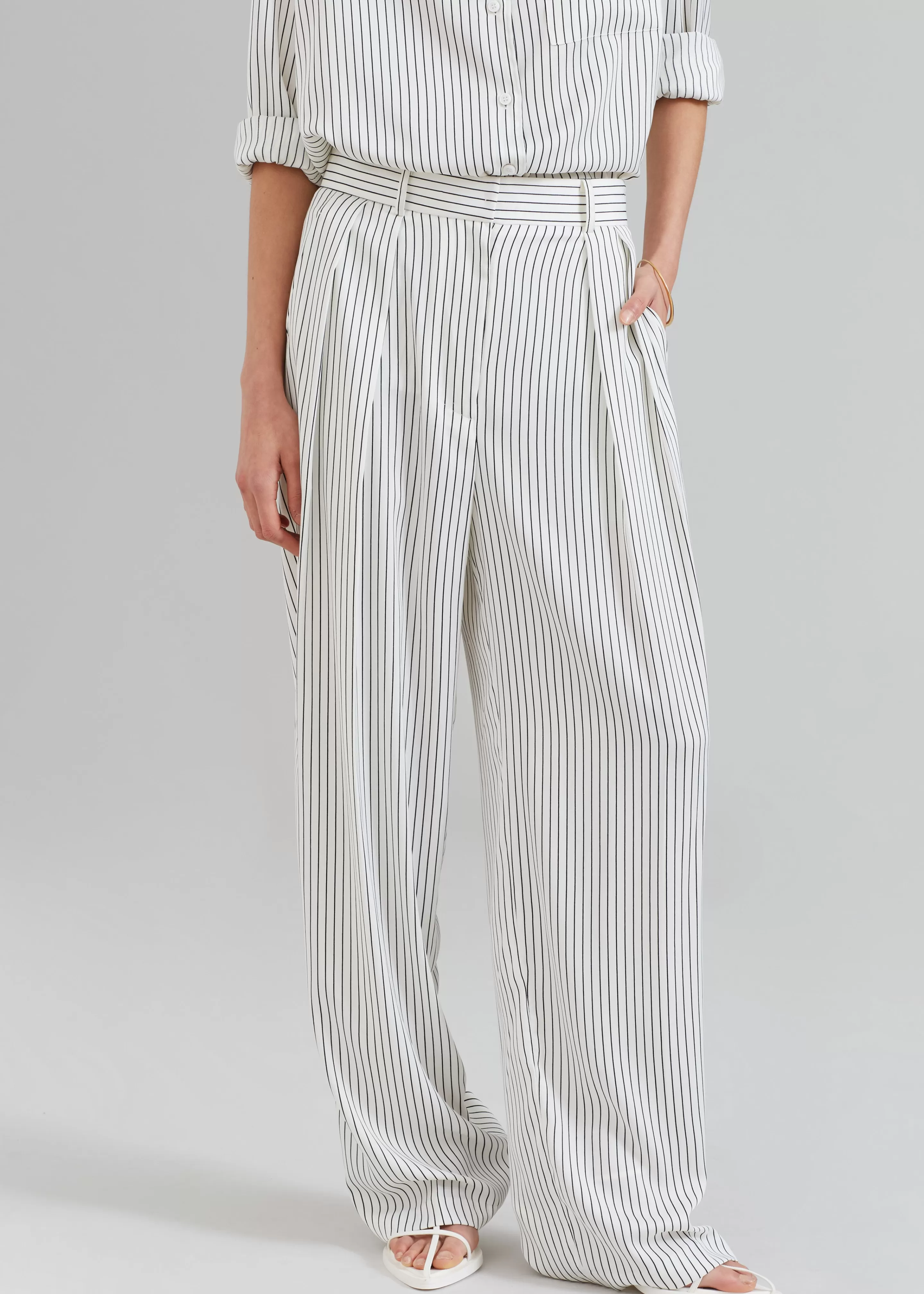 Bottoms | The Frankie Shop Tansy Satin Pants White Pinstripe