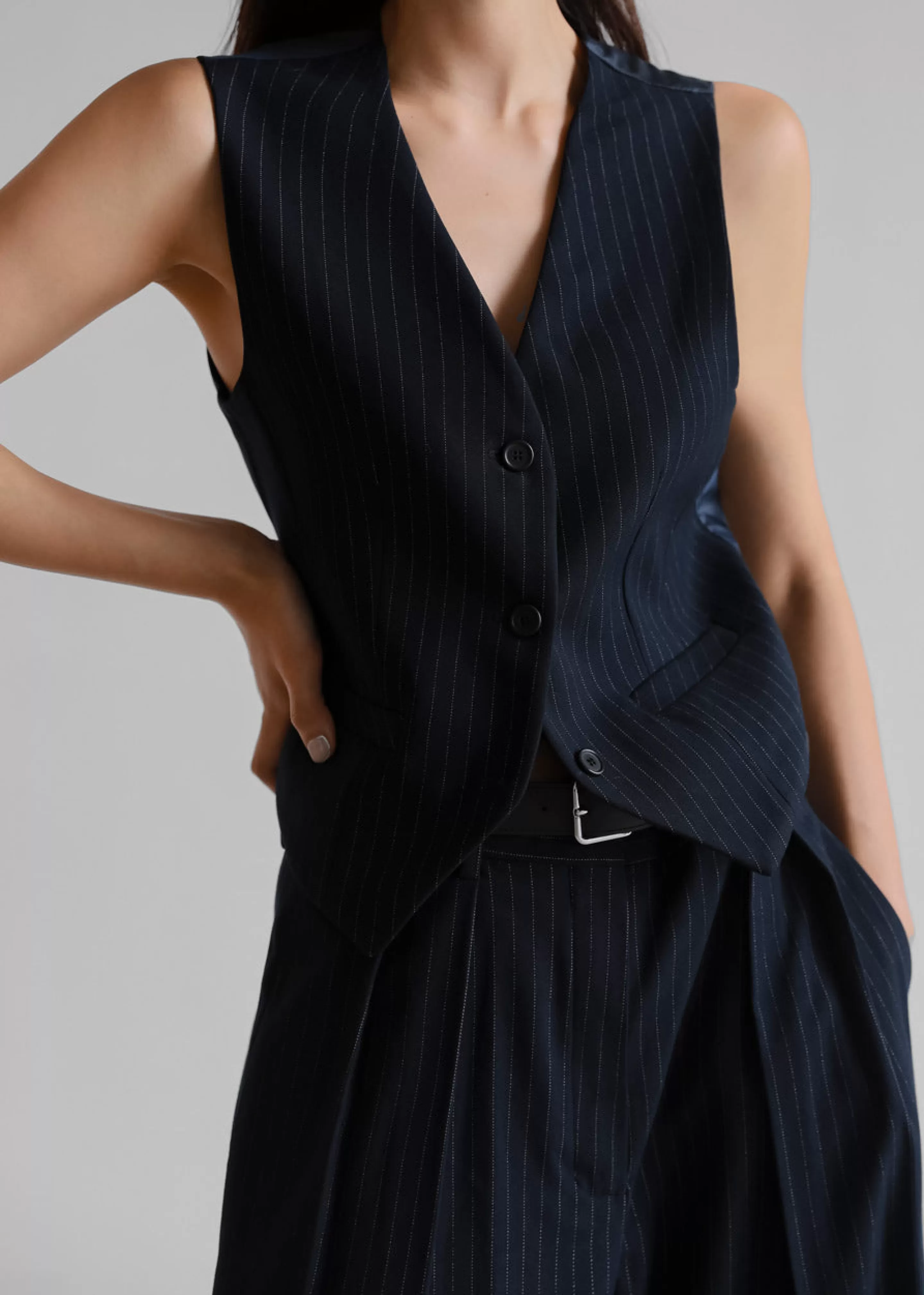 Outerwear | The Frankie Shop Tansy Tailored Vest Navy Pinstripe