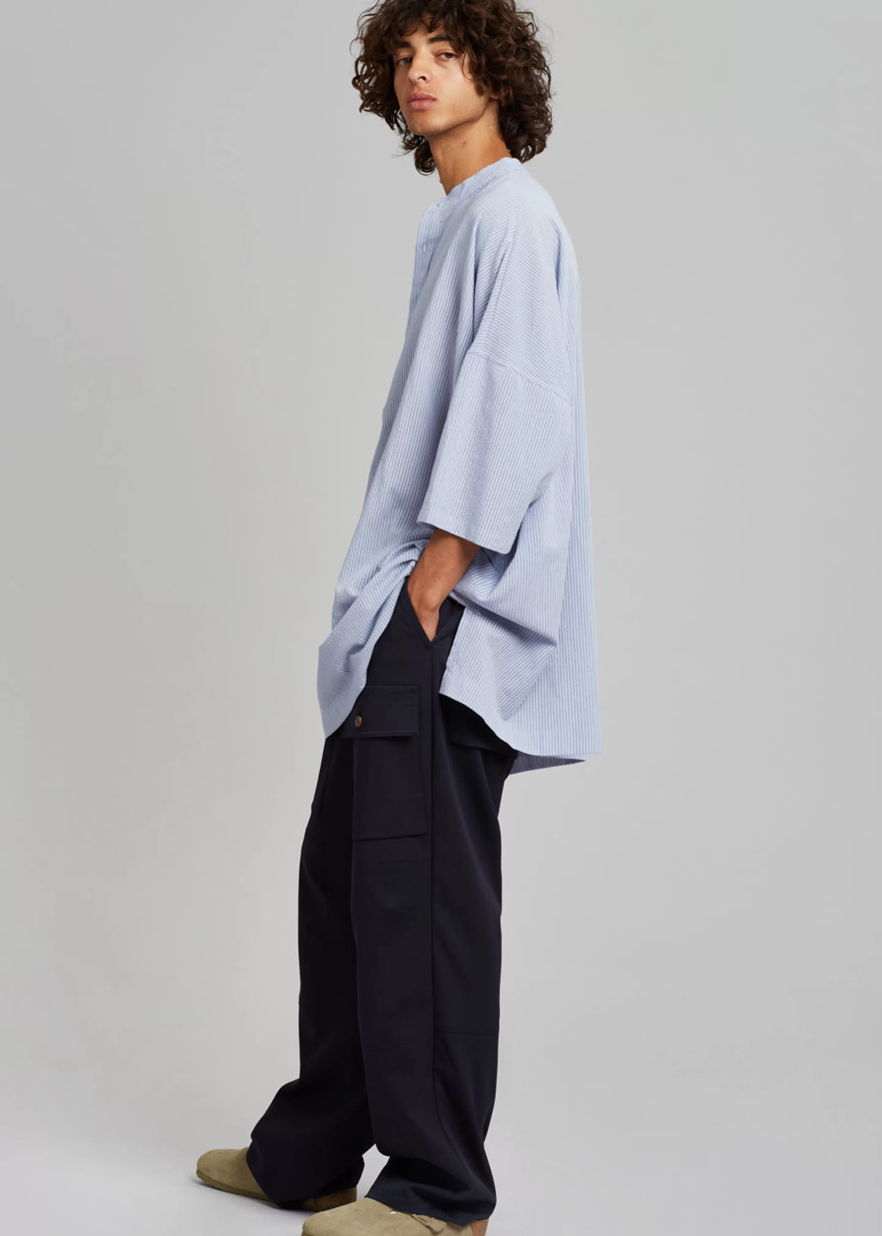 Tops | The Frankie Shop Teo Oversized Collarless Shirt Light Blue