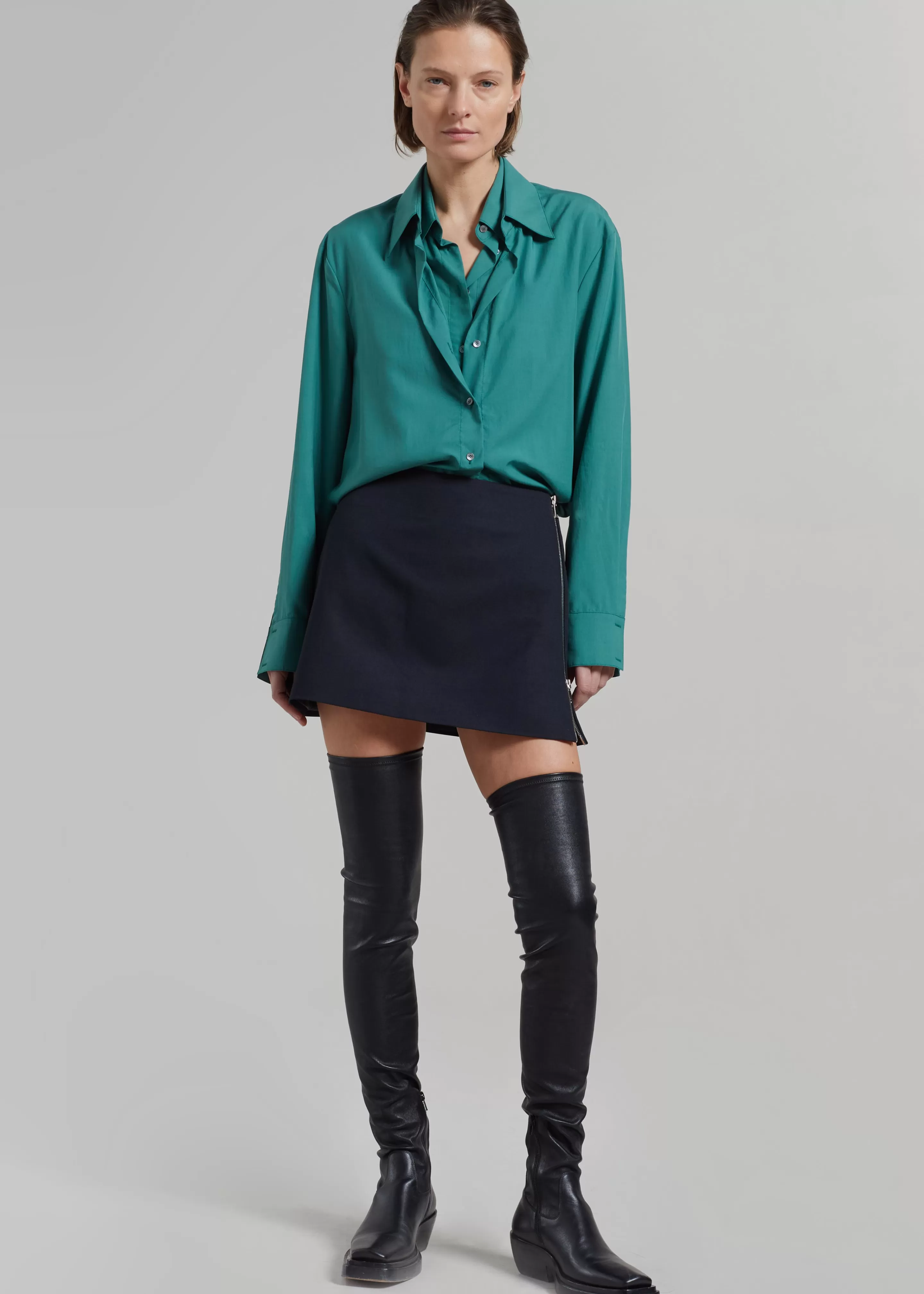 Tops | The Frankie Shop Tima Double Layer Shirt Deep Teal