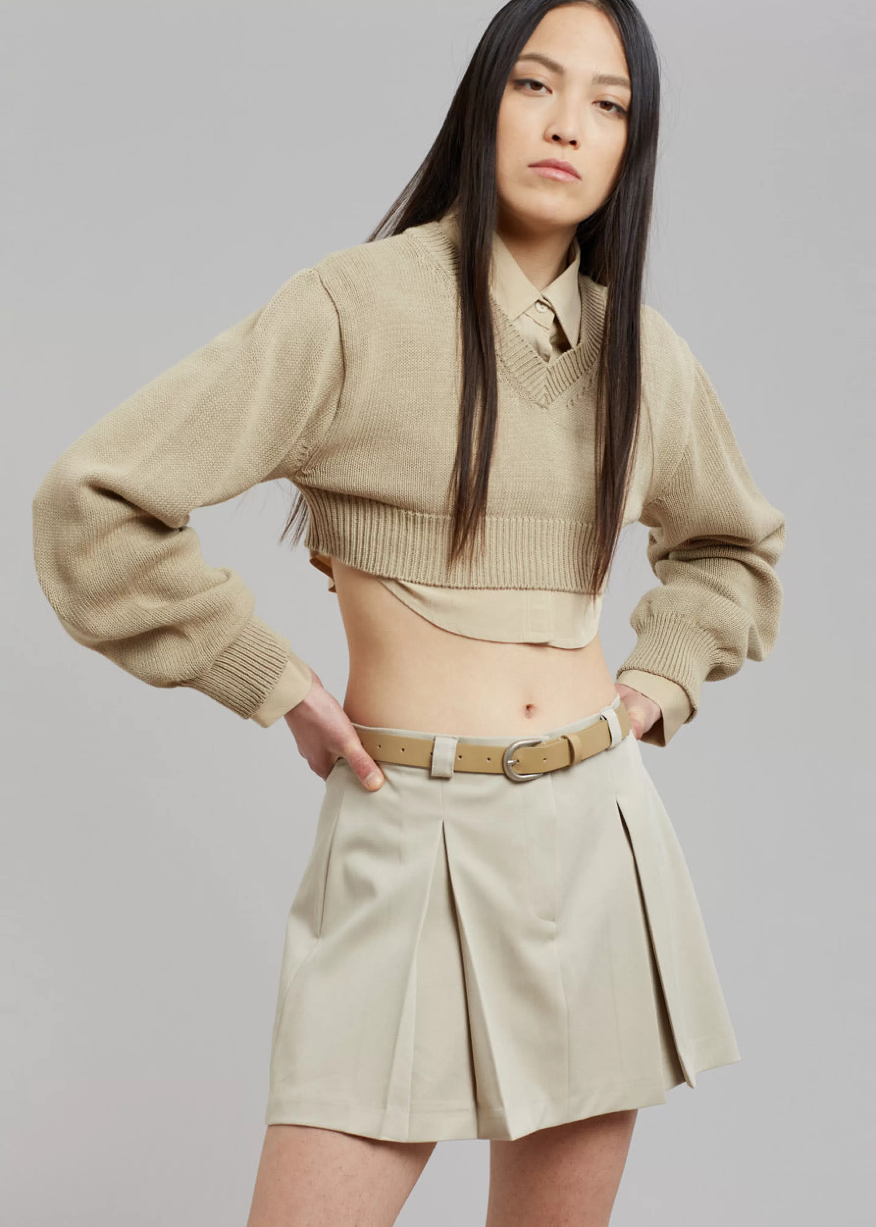 Knitwear | The Frankie Shop Titou Cropped Sweater Taupe