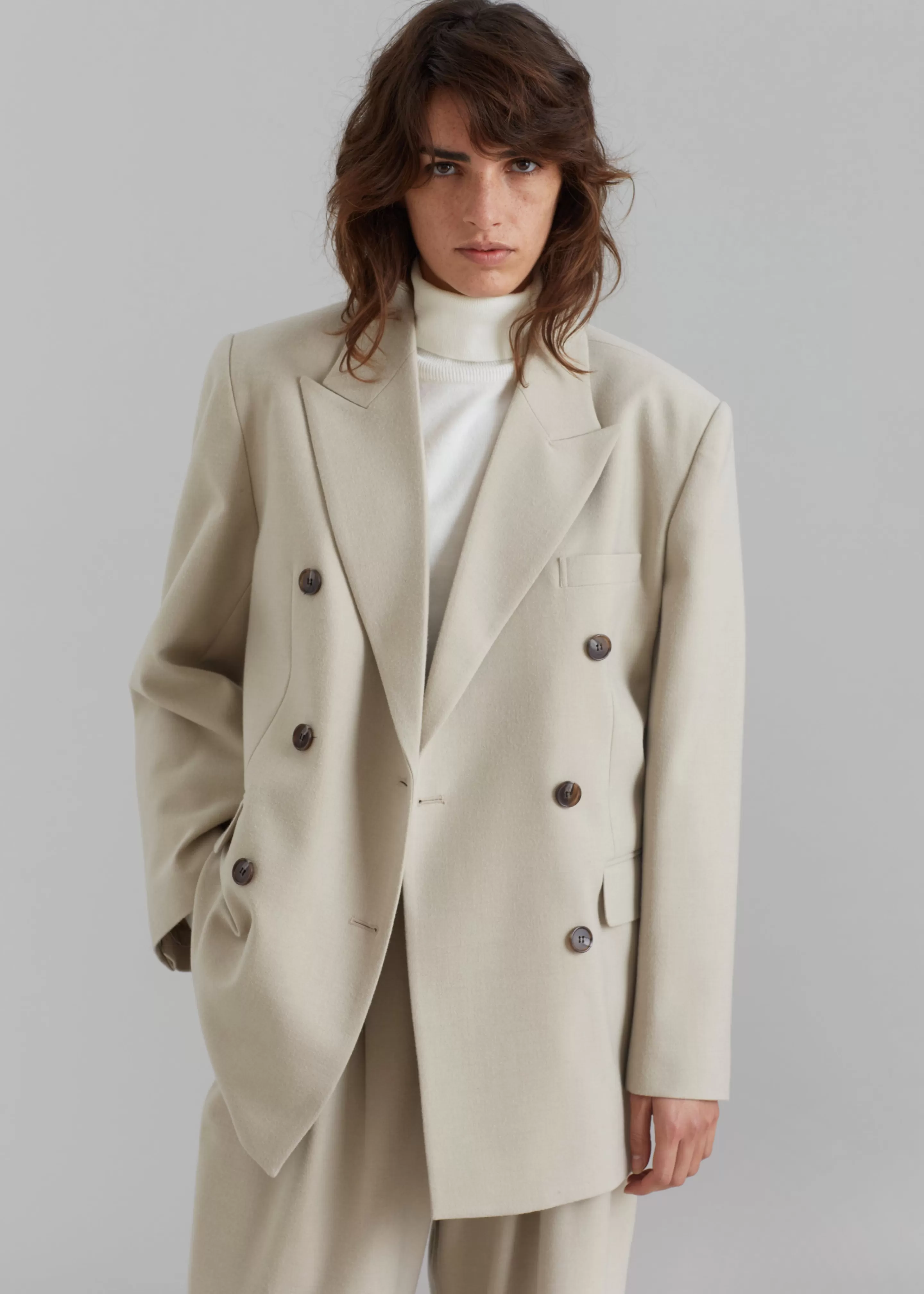 Outerwear | The Frankie Shop Vance Double Breasted Blazer Beige