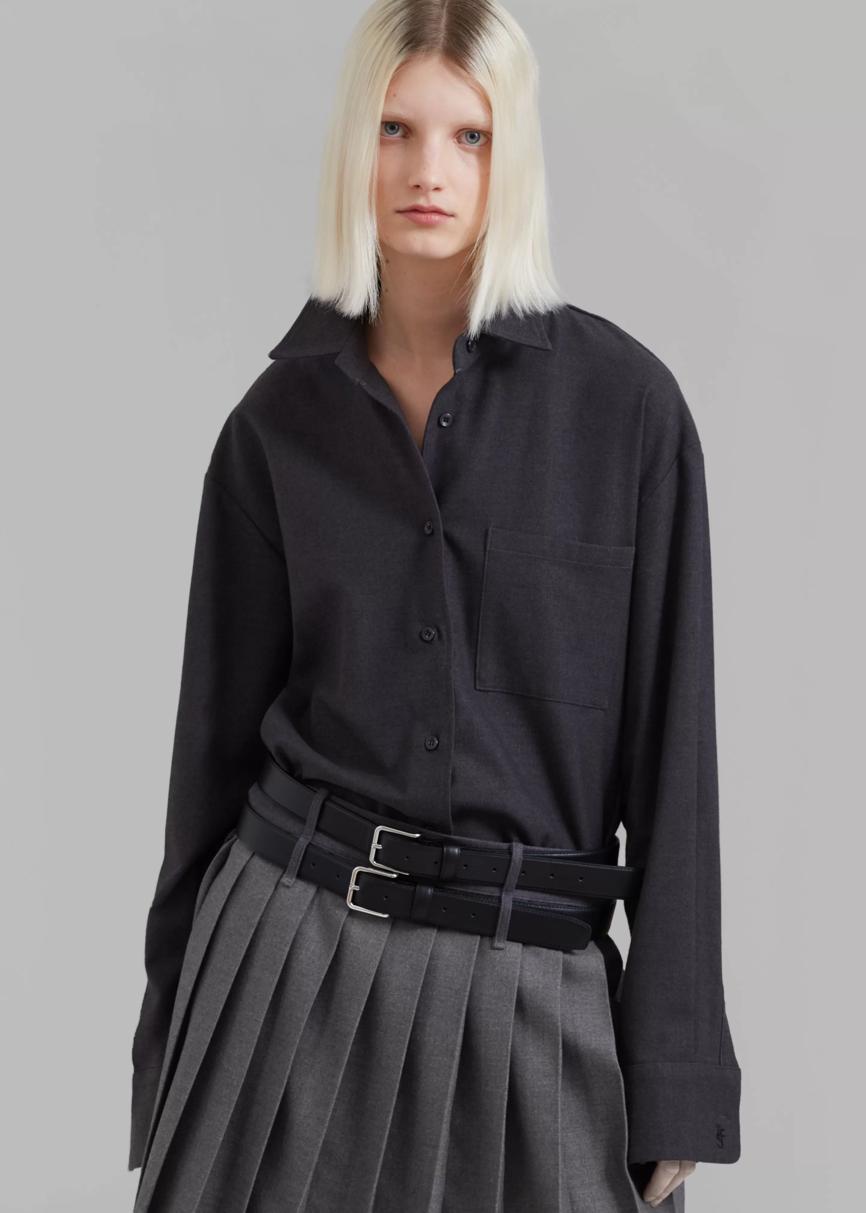 Bottoms | The Frankie Shop Wednesday Belted Pleated Skirt Dark Grey Melange